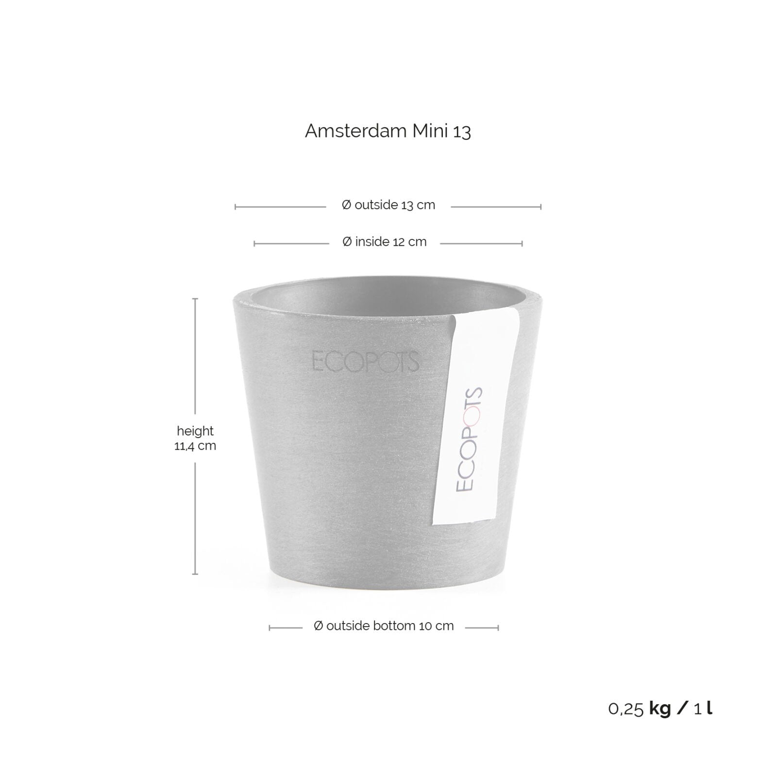 Ecopots Amsterdam Mini 13 Grey