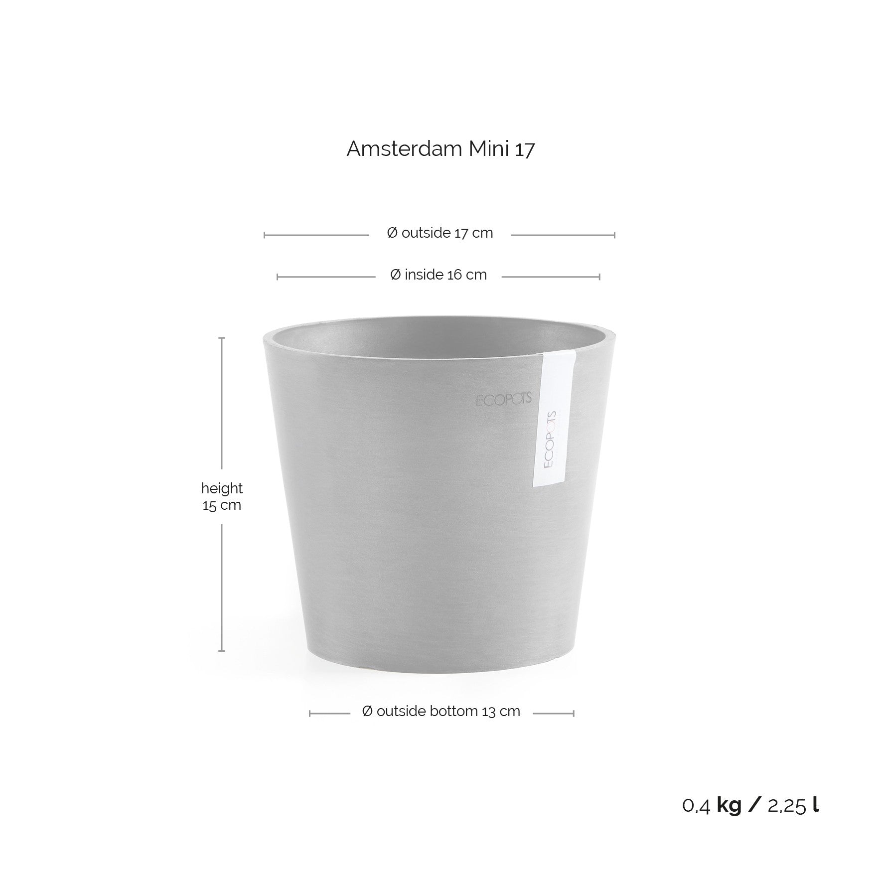 Ecopots Amsterdam Mini 17 Grey