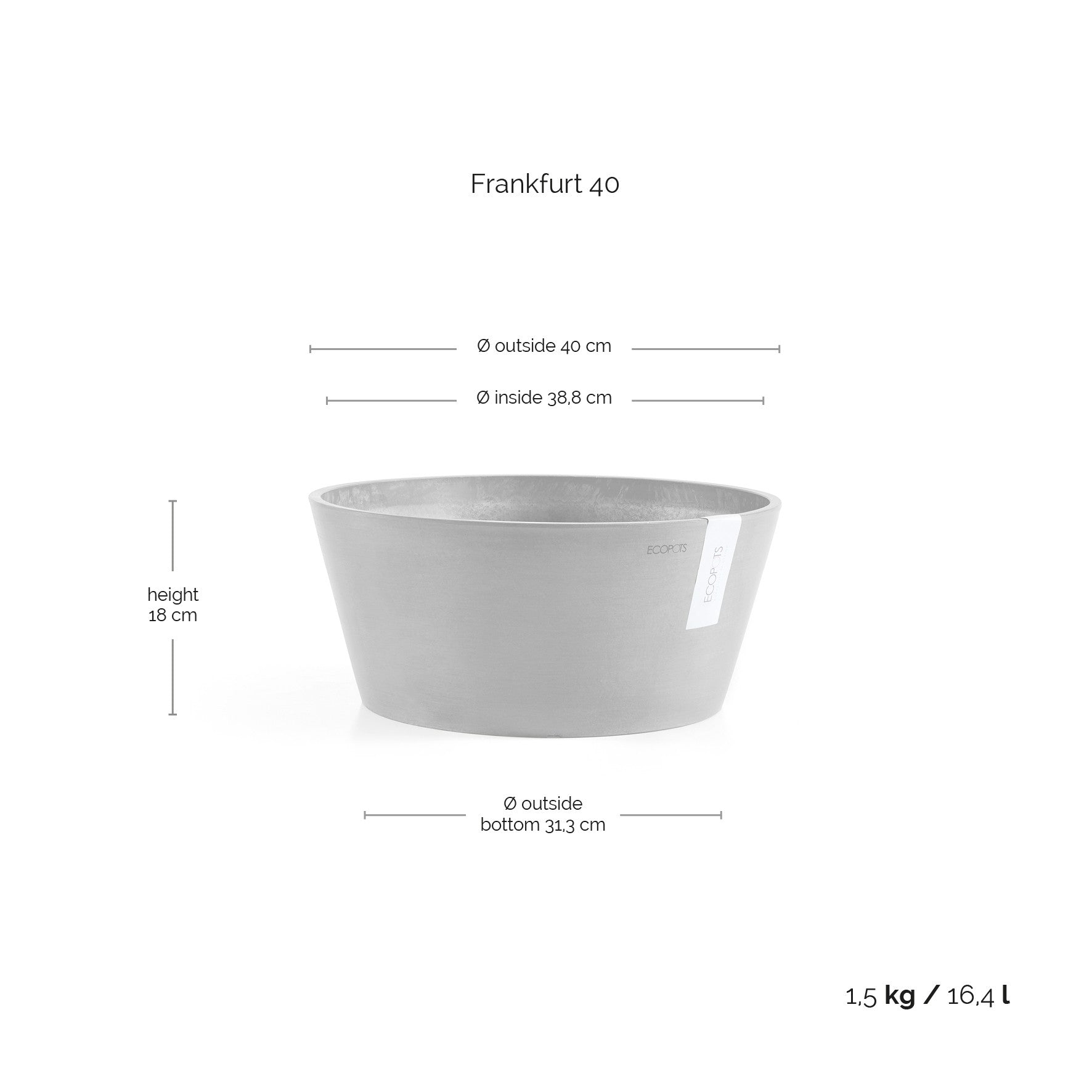 Ecopots Frankfurt 40 White Grey