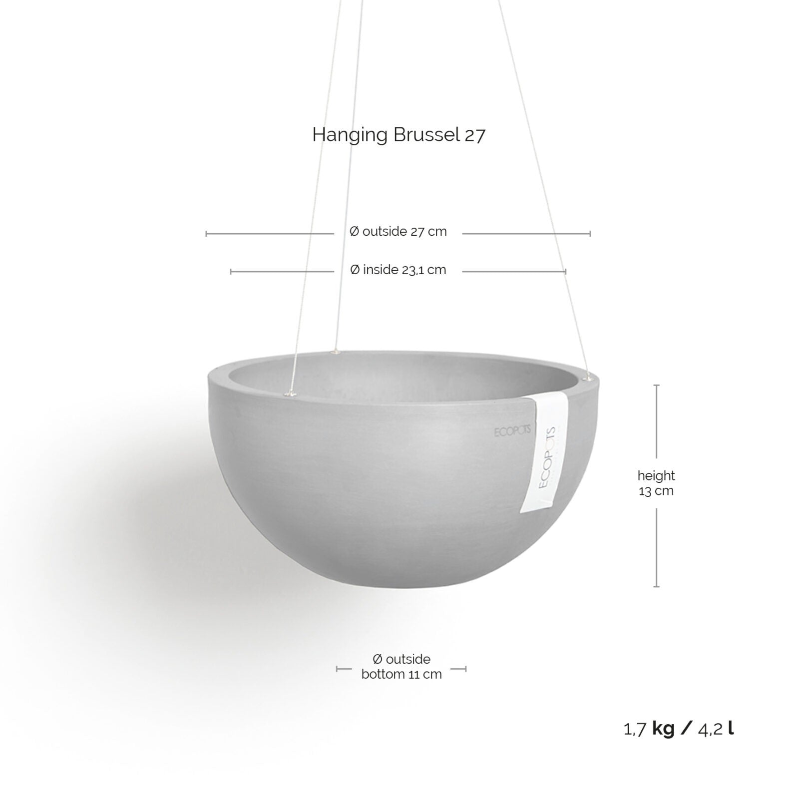 Ecopots Hanging Brussels 27 Dark Grey
