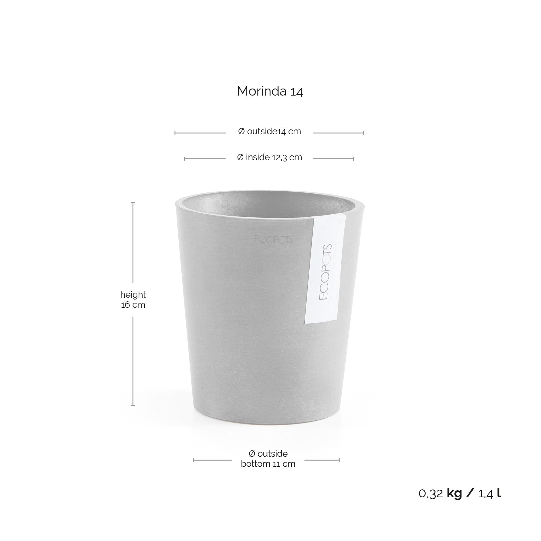Ecopots Morinda 14 Dark Grey