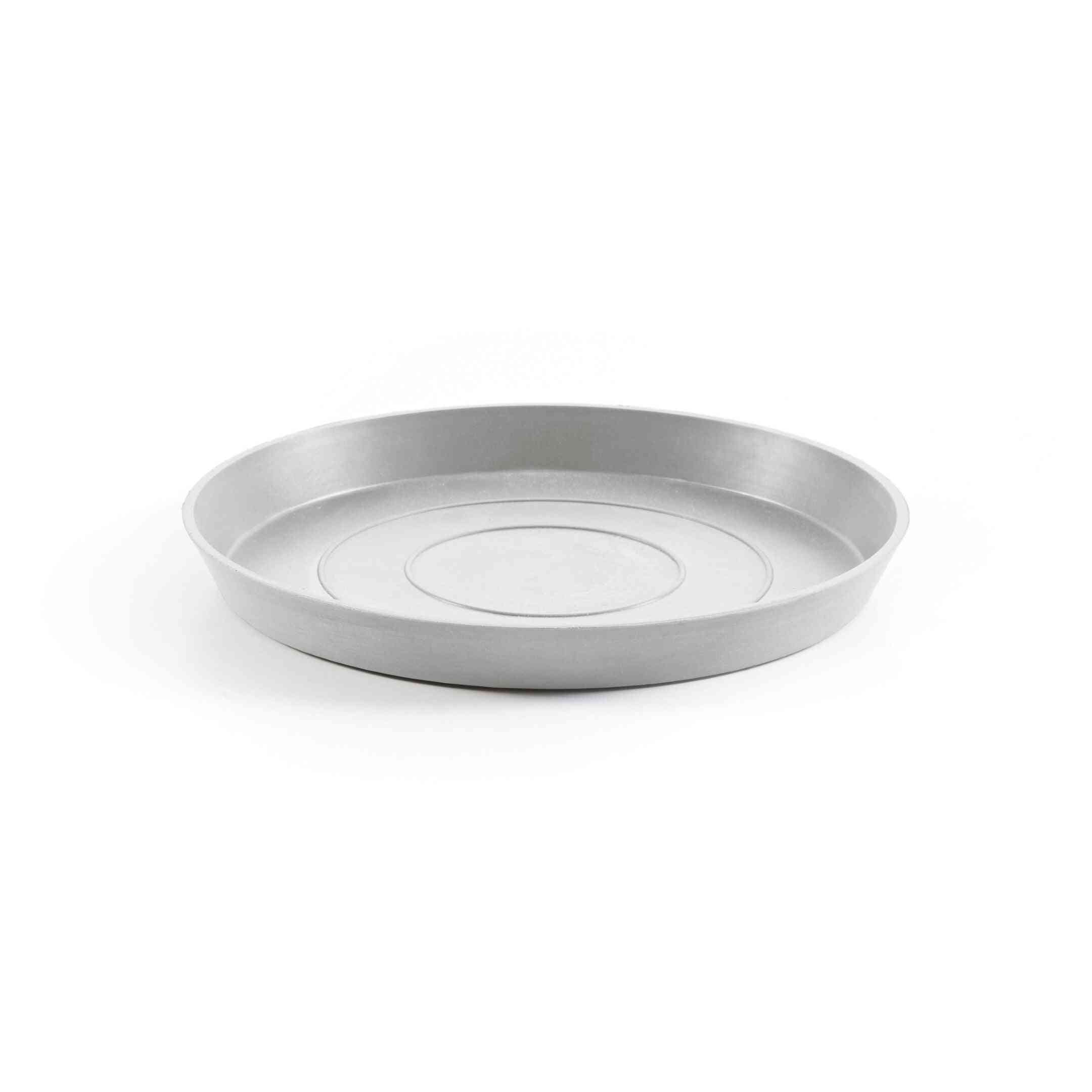 Чинийка за саксия Ecopots saucer round 25 White Grey в светлосив цвят, подходяща за стайни растения и кашпи Ecopots.