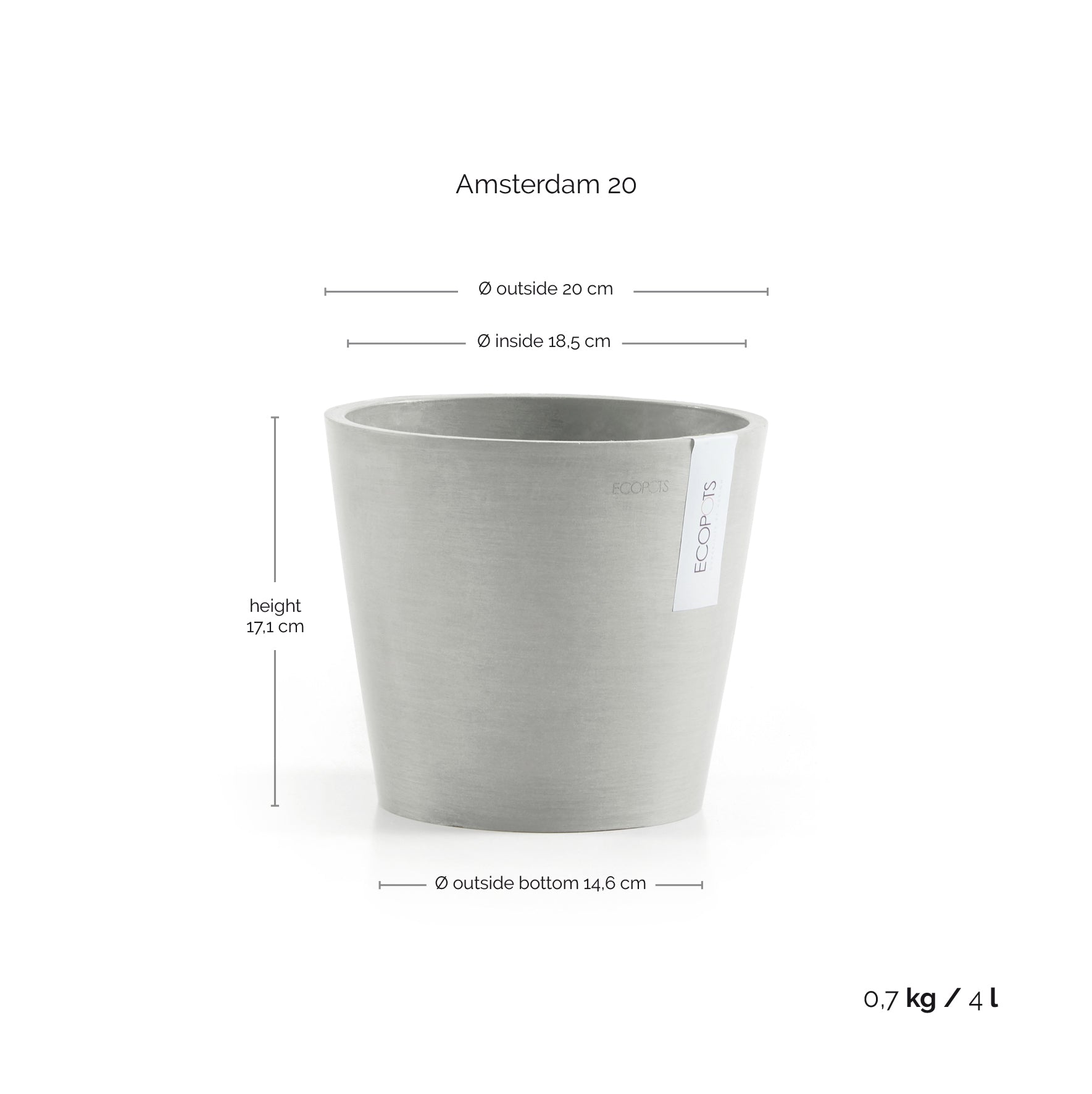 Ecopots Amsterdam 20 White Grey + Water Reservoir