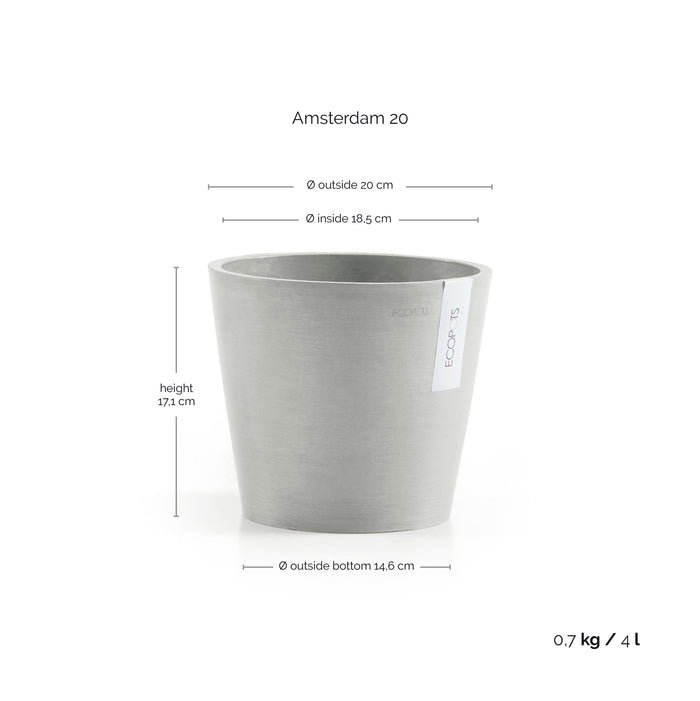 Ecopots Amsterdam 20 White Grey + Water Reservoir