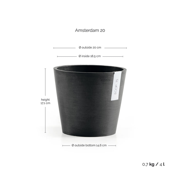 Ecopots Amsterdam 20 Dark Grey + Water Reservoir
