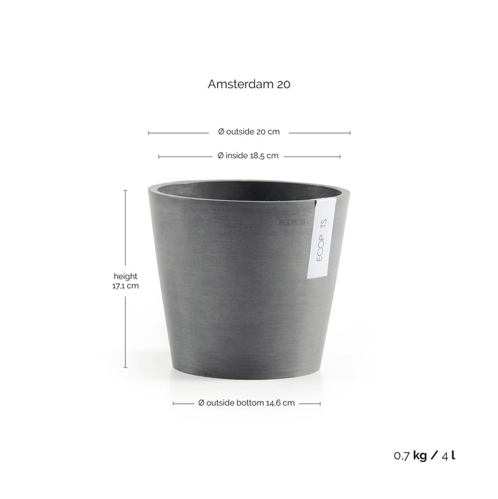 Ecopots Amsterdam 20 Grey + Water Reservoir