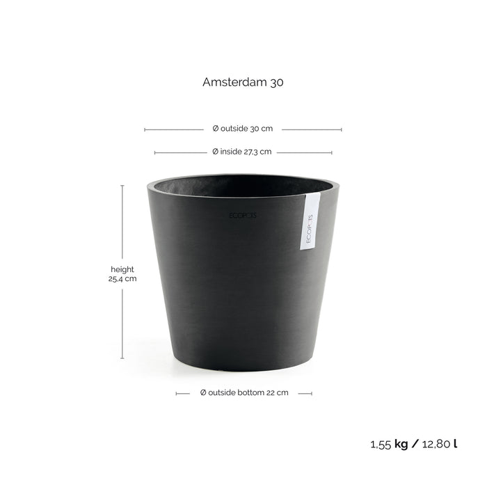 Ecopots Amsterdam 30 Dark Grey + Water Reservoir