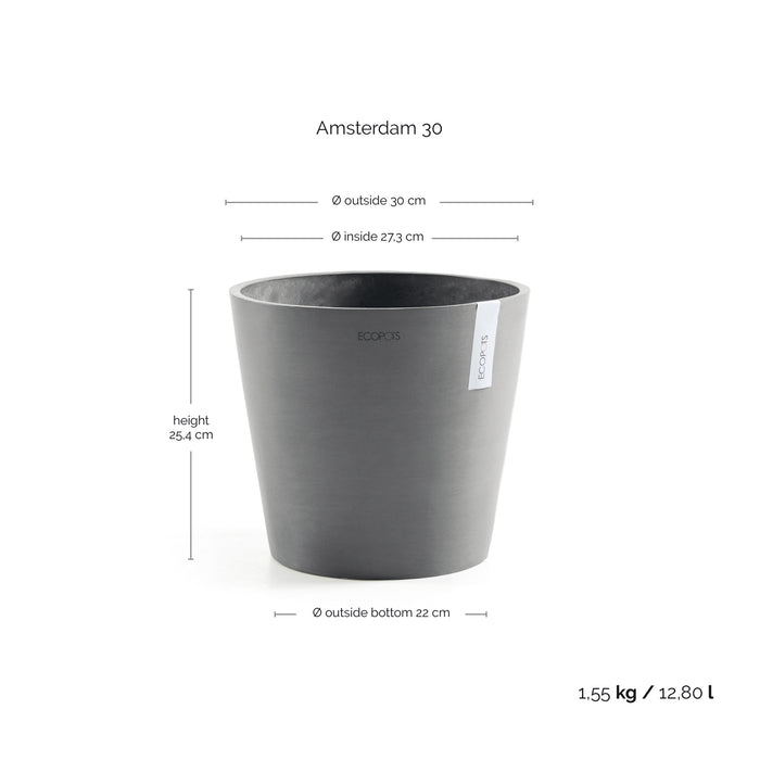 Ecopots Amsterdam 30 Grey + Water Reservoir