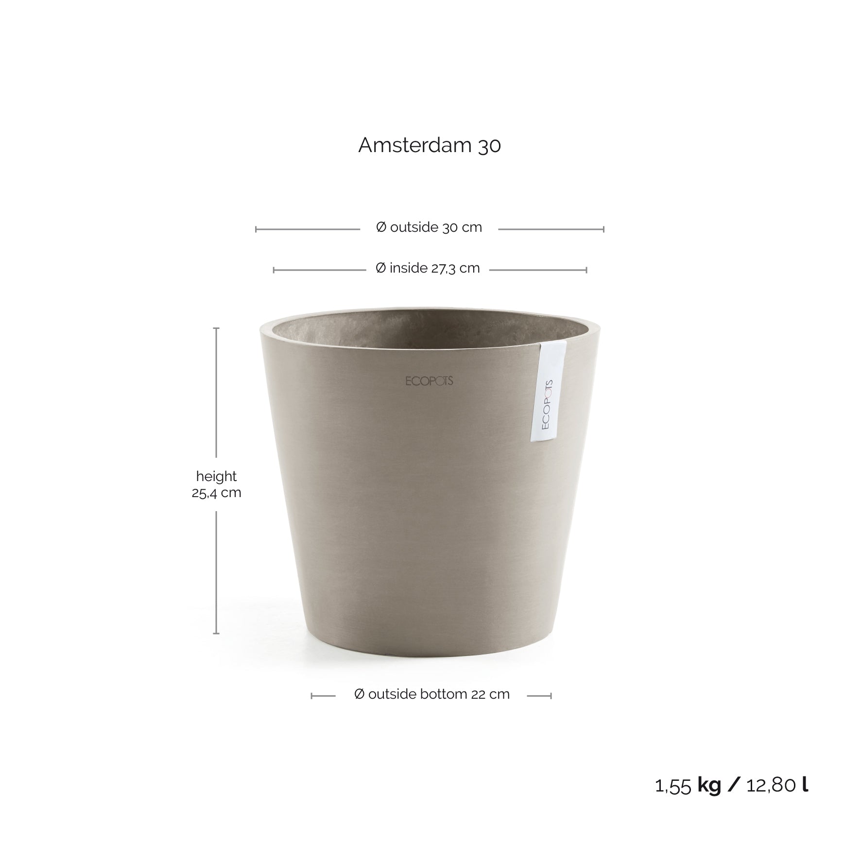 Ecopots Amsterdam 30 Taupe + Water Reservoir