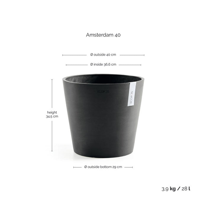 Ecopots Amsterdam 40 Dark Grey + Water Reservoir