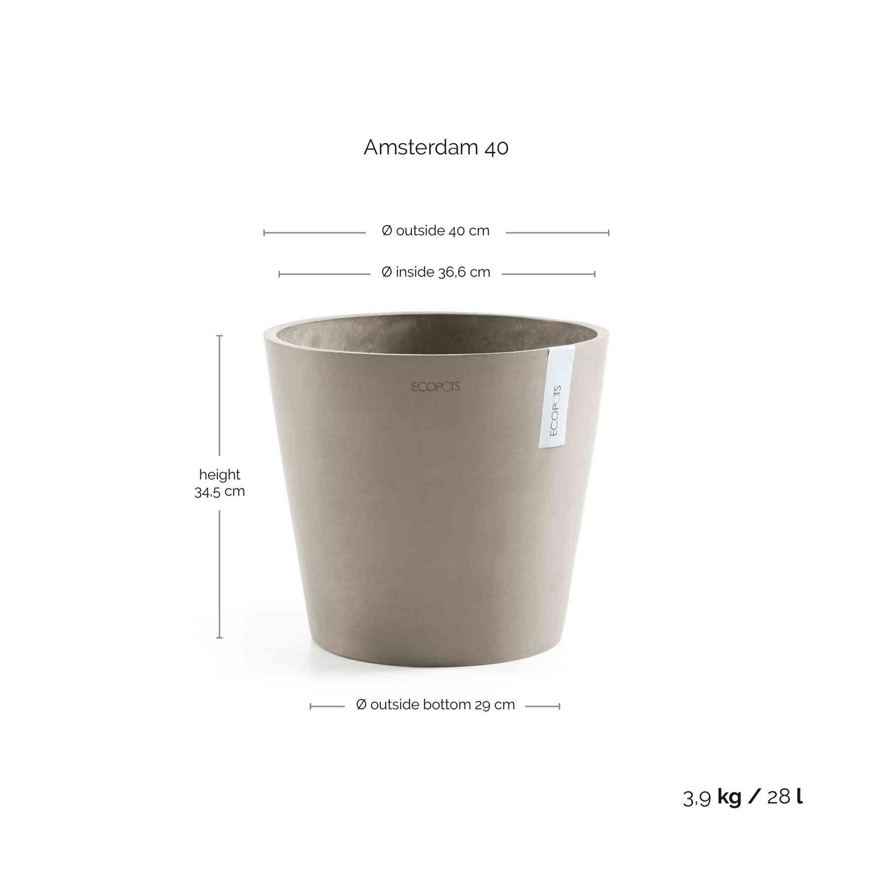 Ecopots Amsterdam 40 Taupe + Water Reservoir