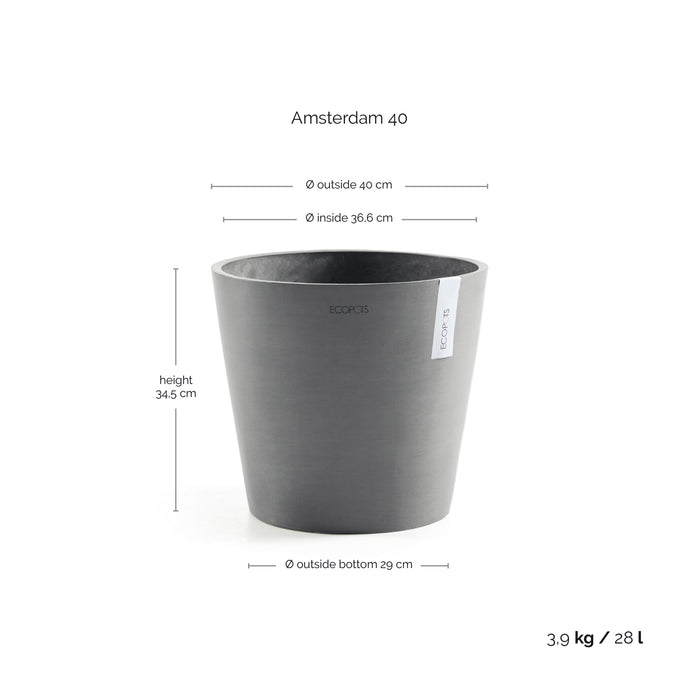Ecopots Amsterdam 40 Grey + Water Reservoir