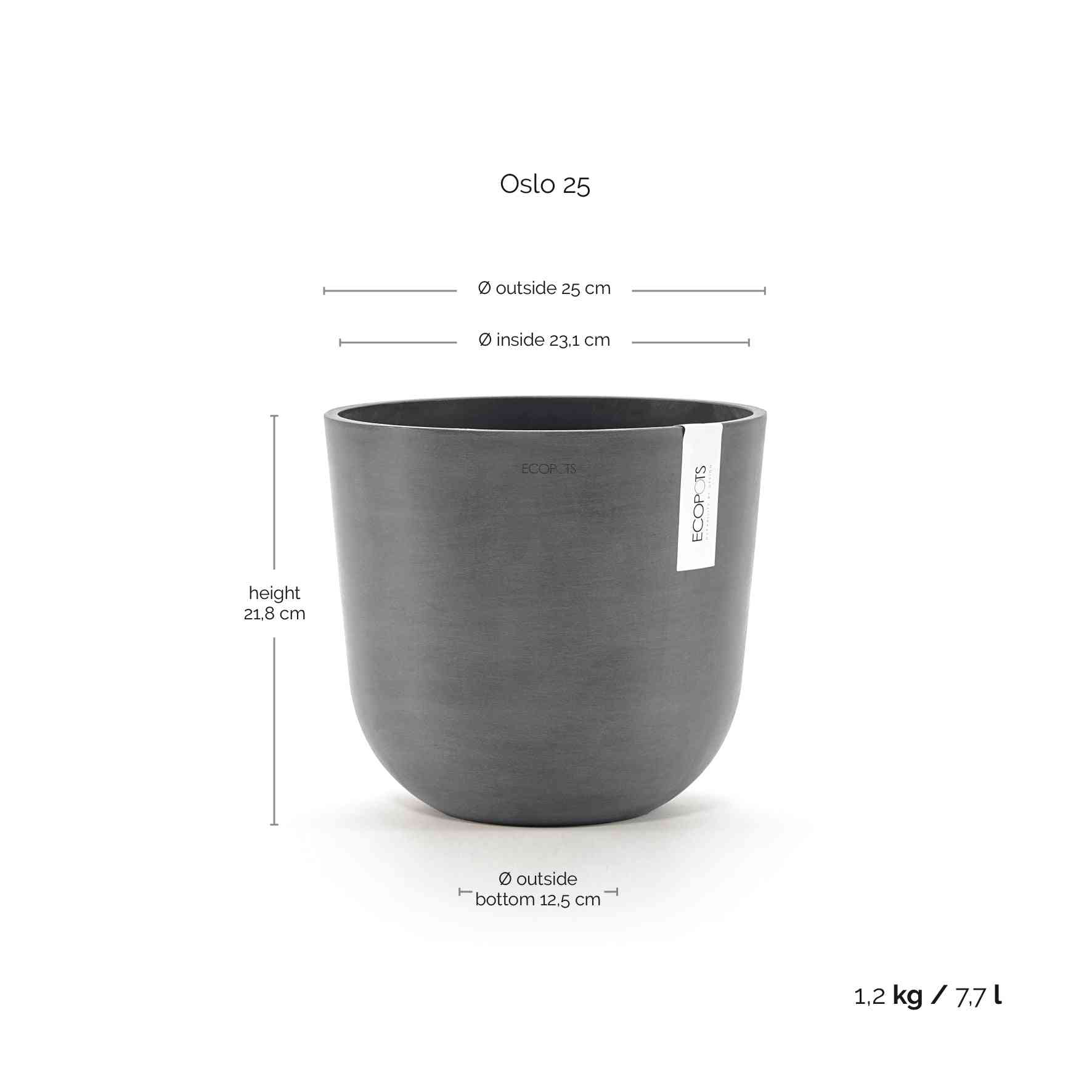 Ecopots Oslo 25 Grey + Water Reservoir