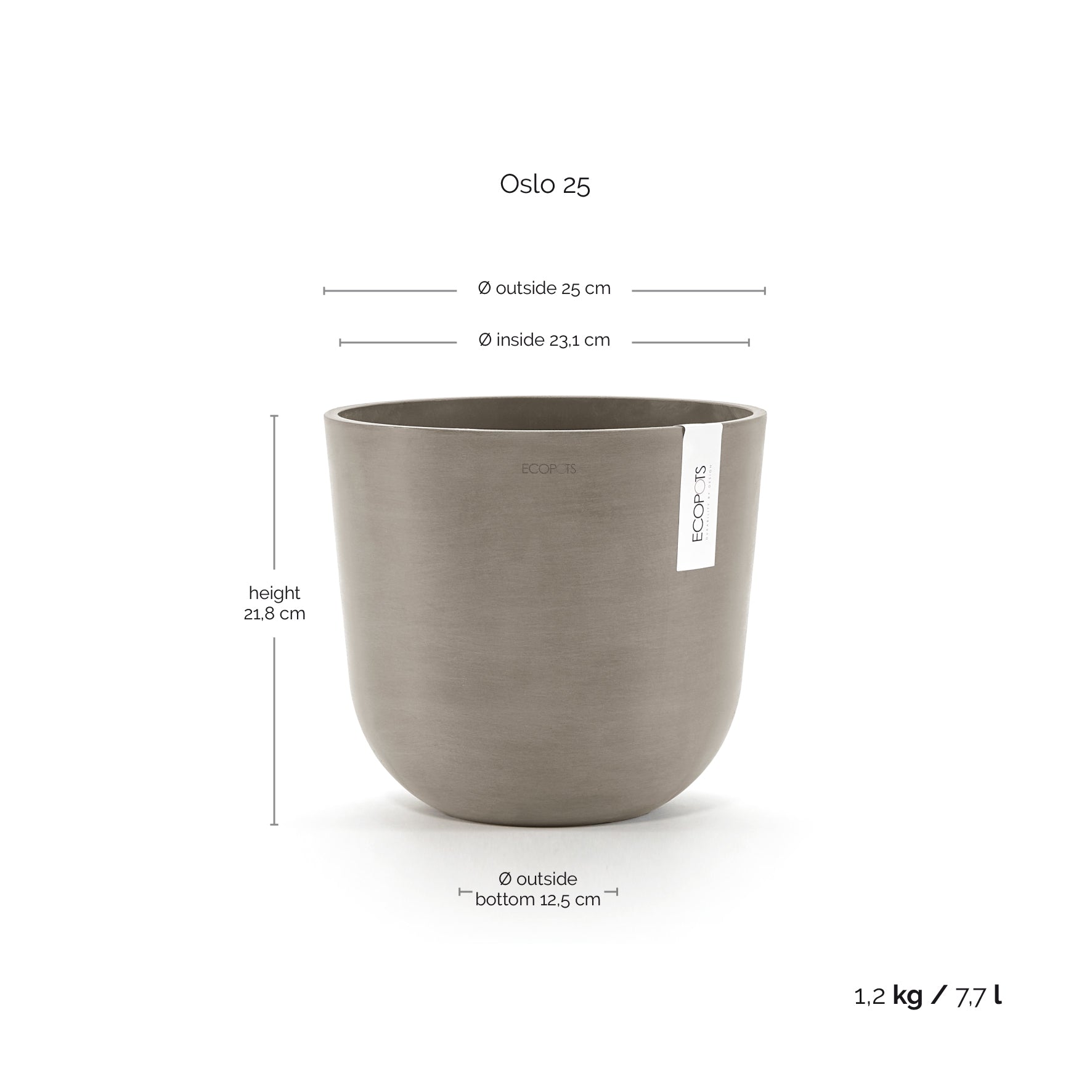 Ecopots Oslo 25 Taupe + Water Reservoir
