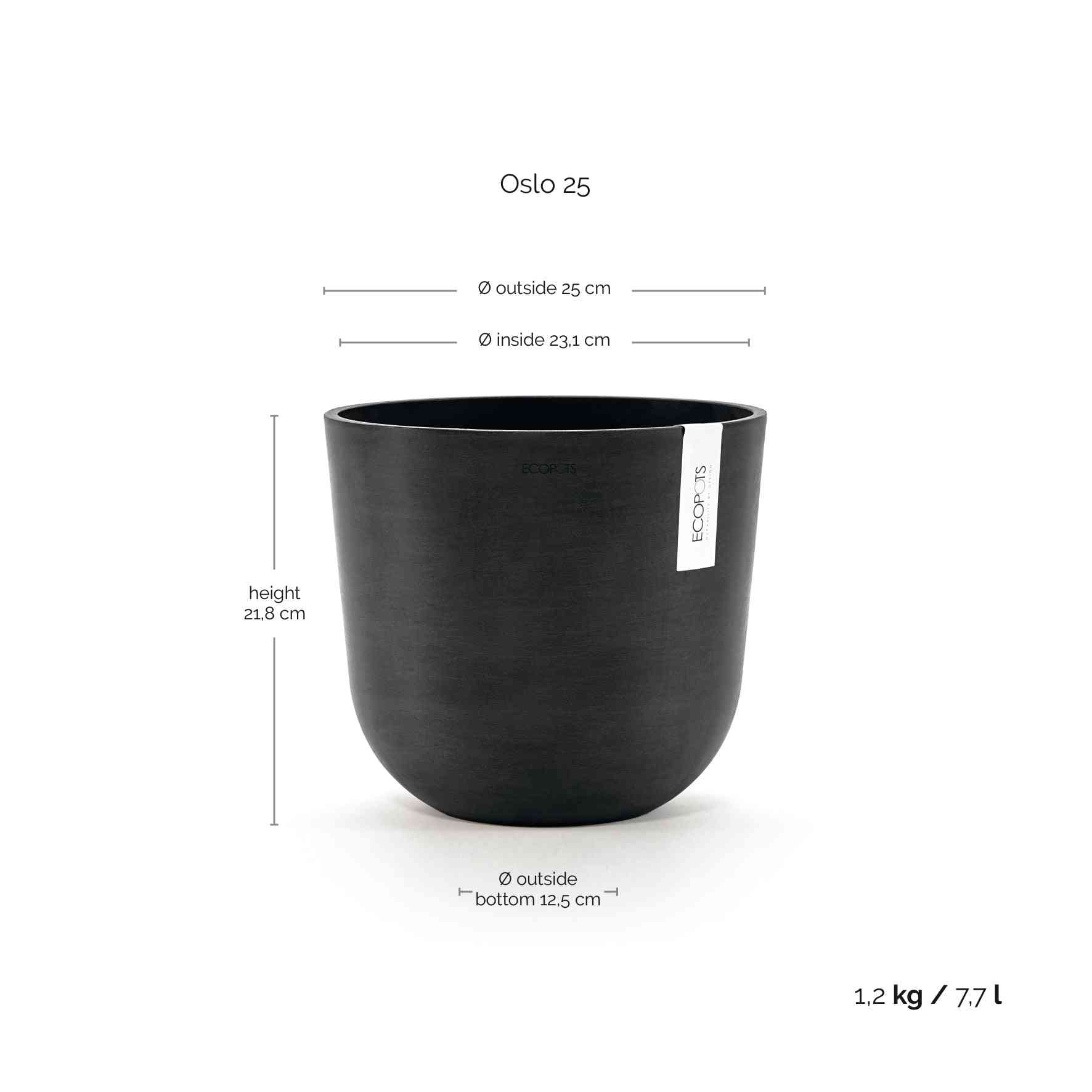 Ecopots Oslo 25 Dark Grey + Water Reservoir