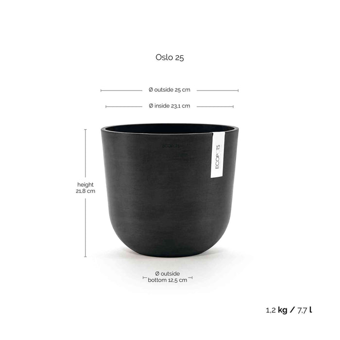 Ecopots Oslo 25 Dark Grey + Water Reservoir
