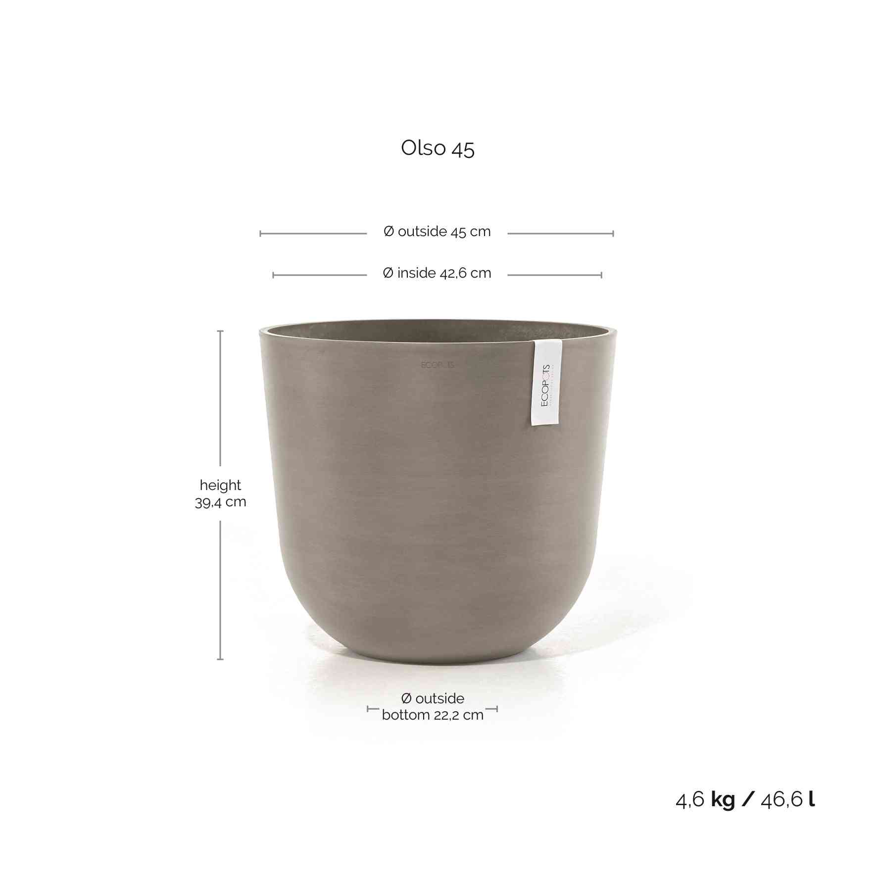 Ecopots Oslo 45 Taupe + Water Reservoir