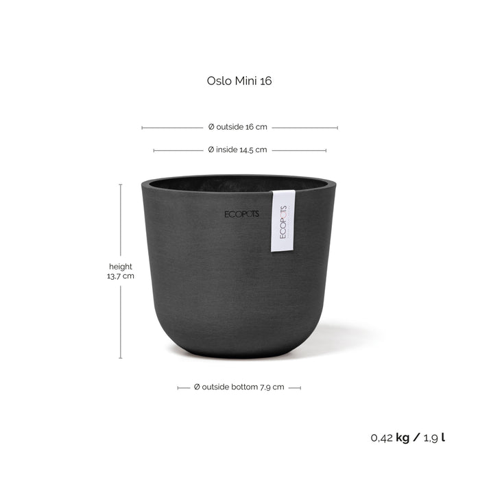 Ecopots Oslo Mini 16 Dark Grey
