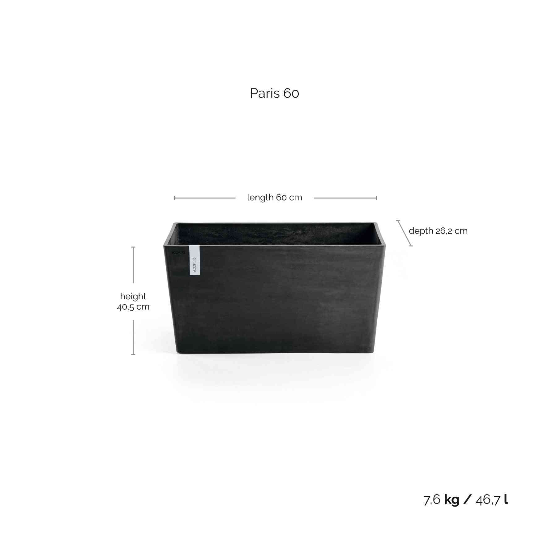 Ecopots Paris 60 Dark Grey