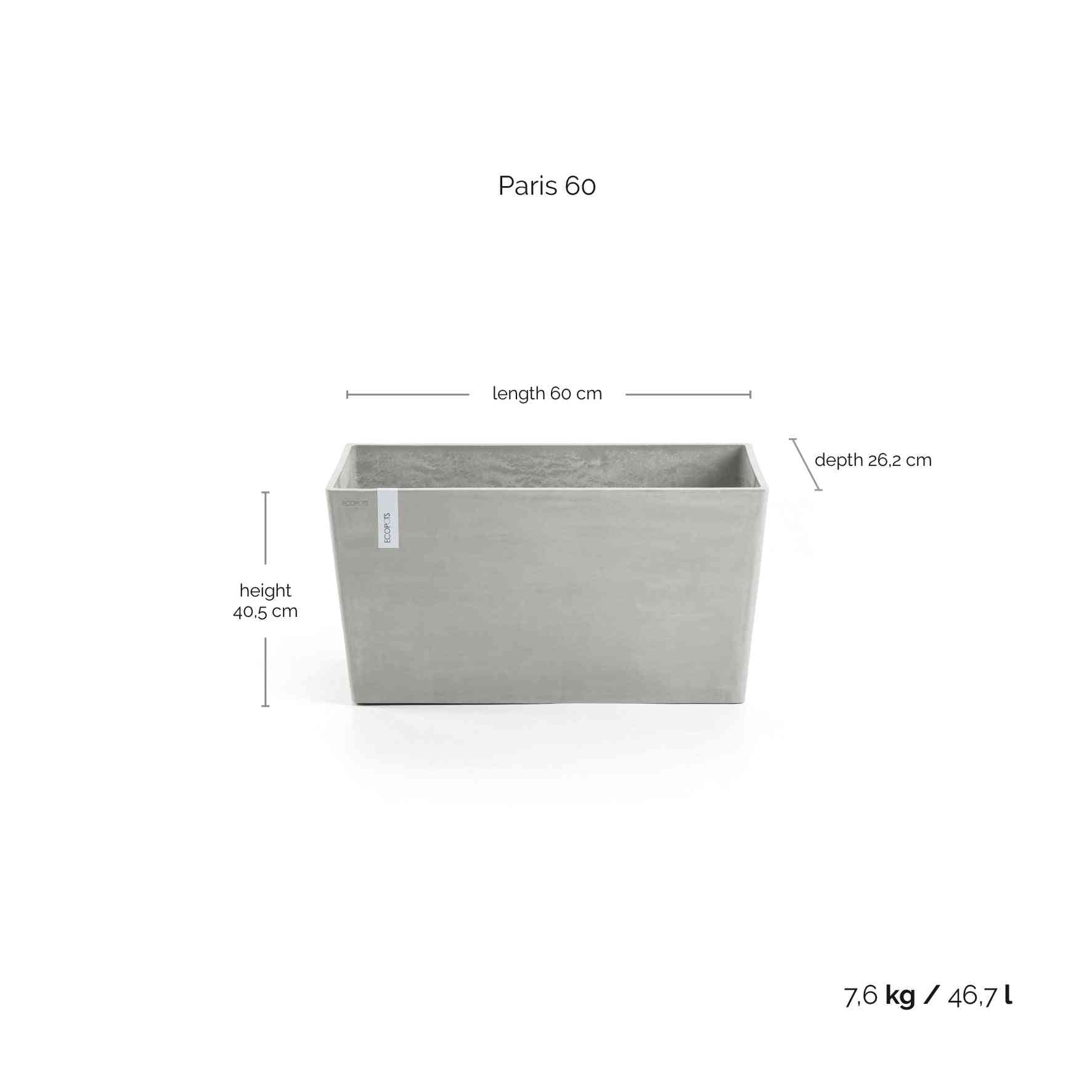 Ecopots Paris 60 White Grey
