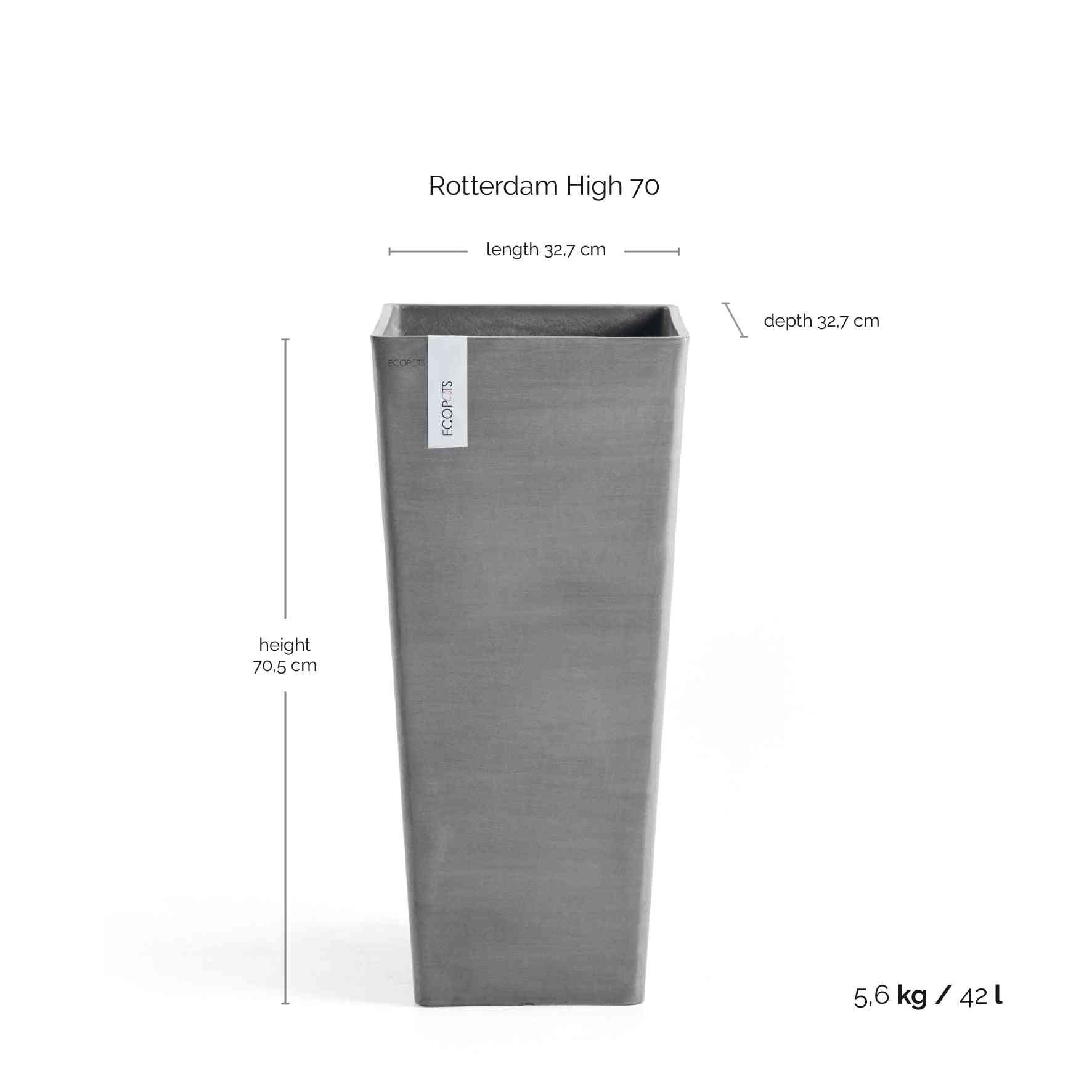 Ecopots Rotterdam High 70 Grey