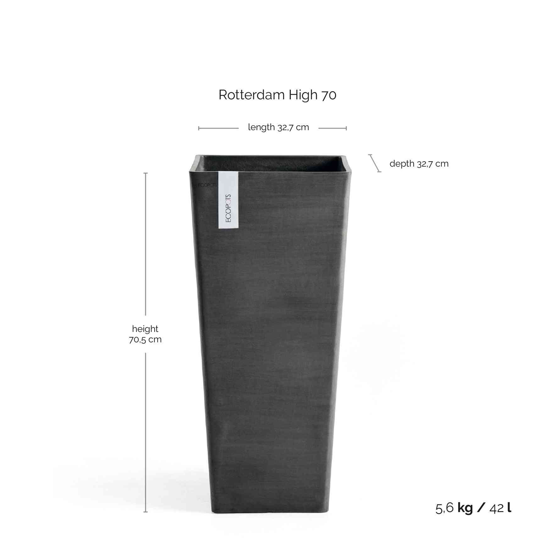 Ecopots Rotterdam High 70 Dark Grey