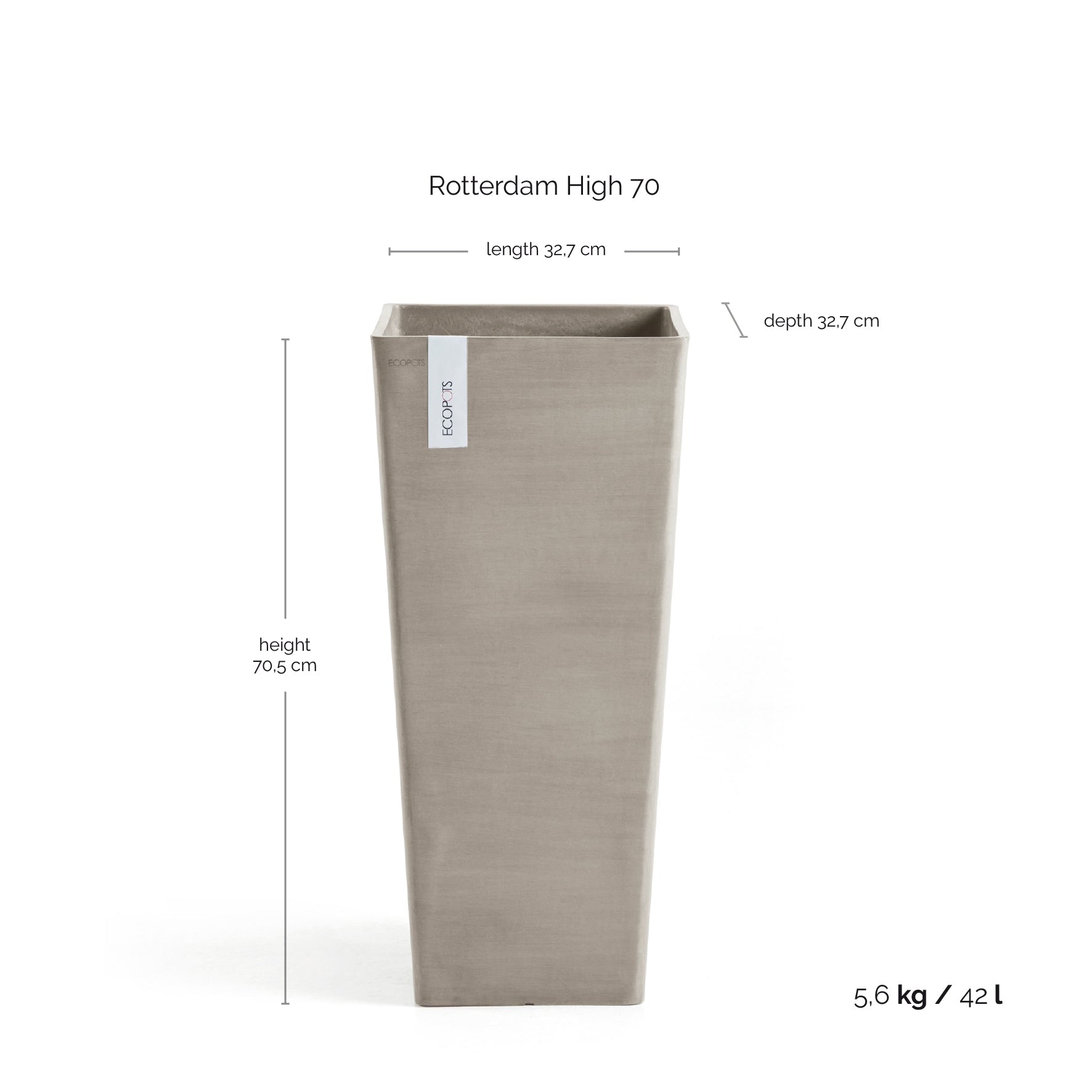 Ecopots Rotterdam High 70 Taupe