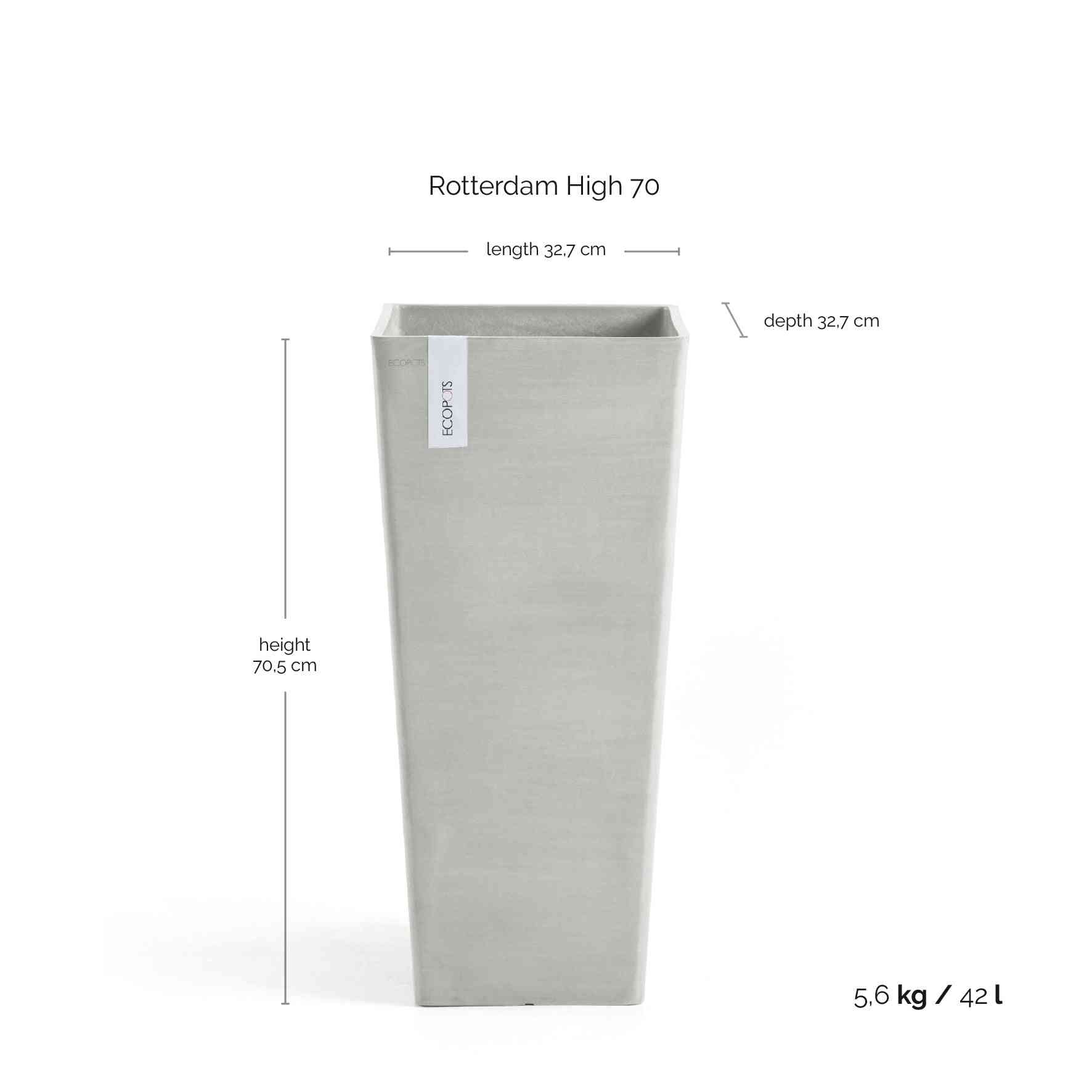 Ecopots Rotterdam High 70 White Grey