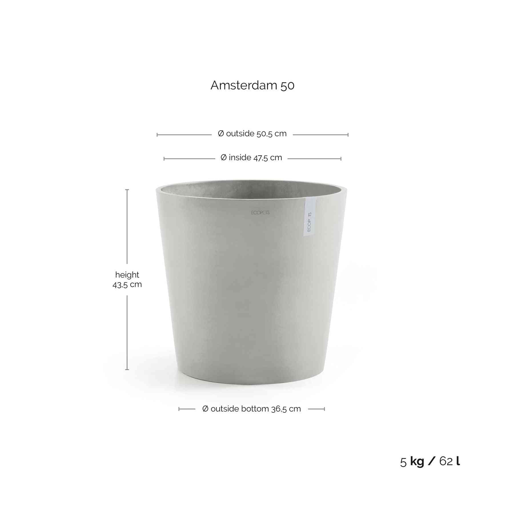 Ecopots Amsterdam 50 White Grey + Water Reservoir