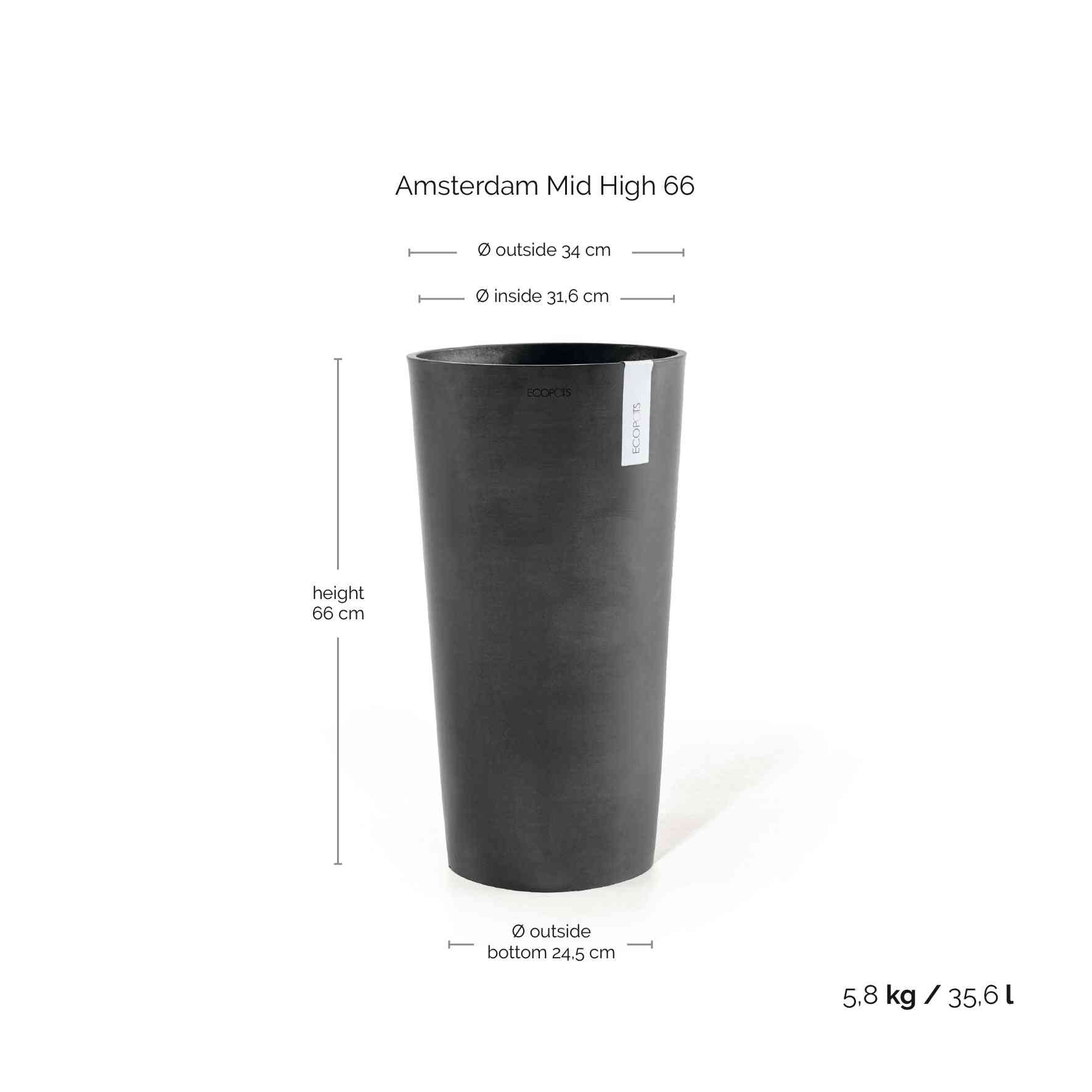 Ecopots Amsterdam High 66 Dark Grey