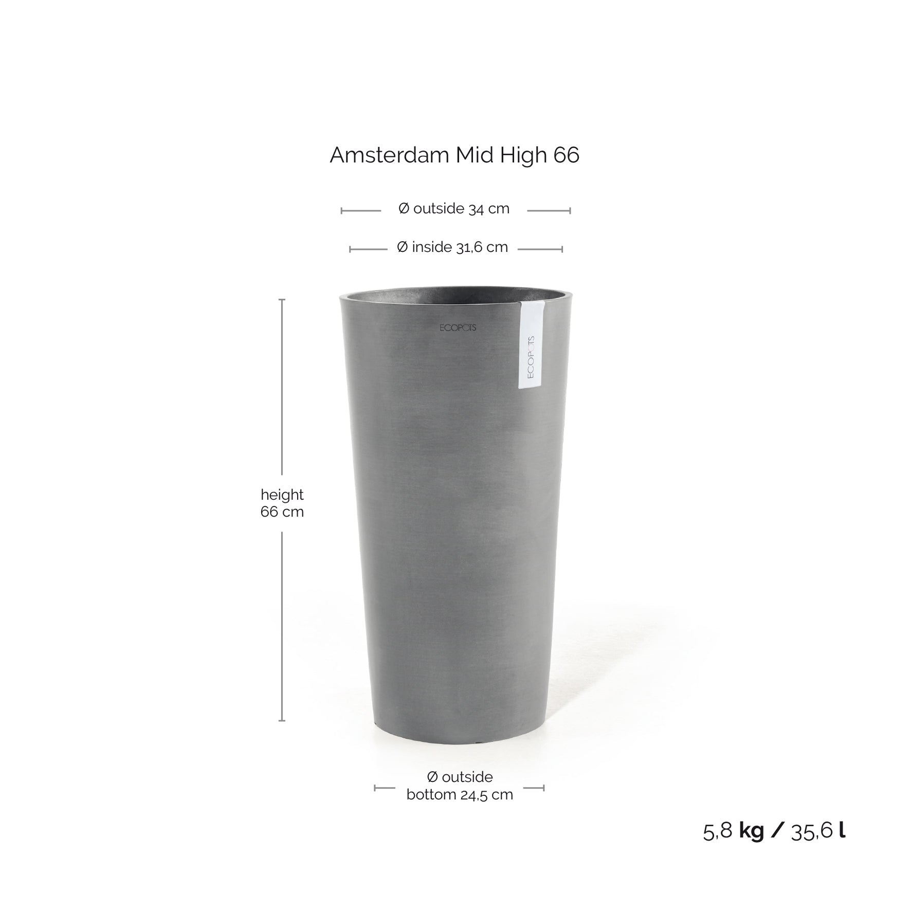 Ecopots Amsterdam High 66 Grey