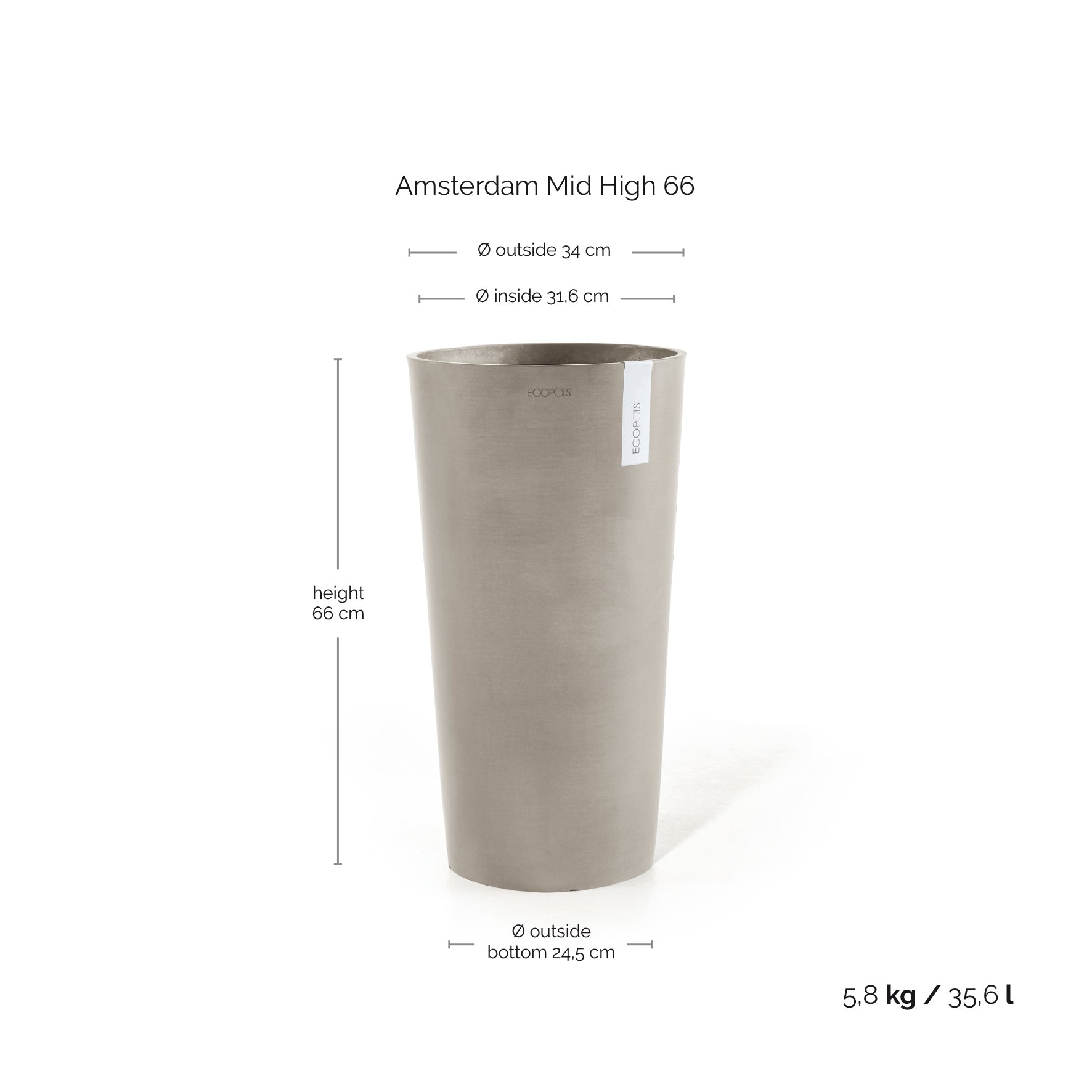 Ecopots Amsterdam High 66 Taupe