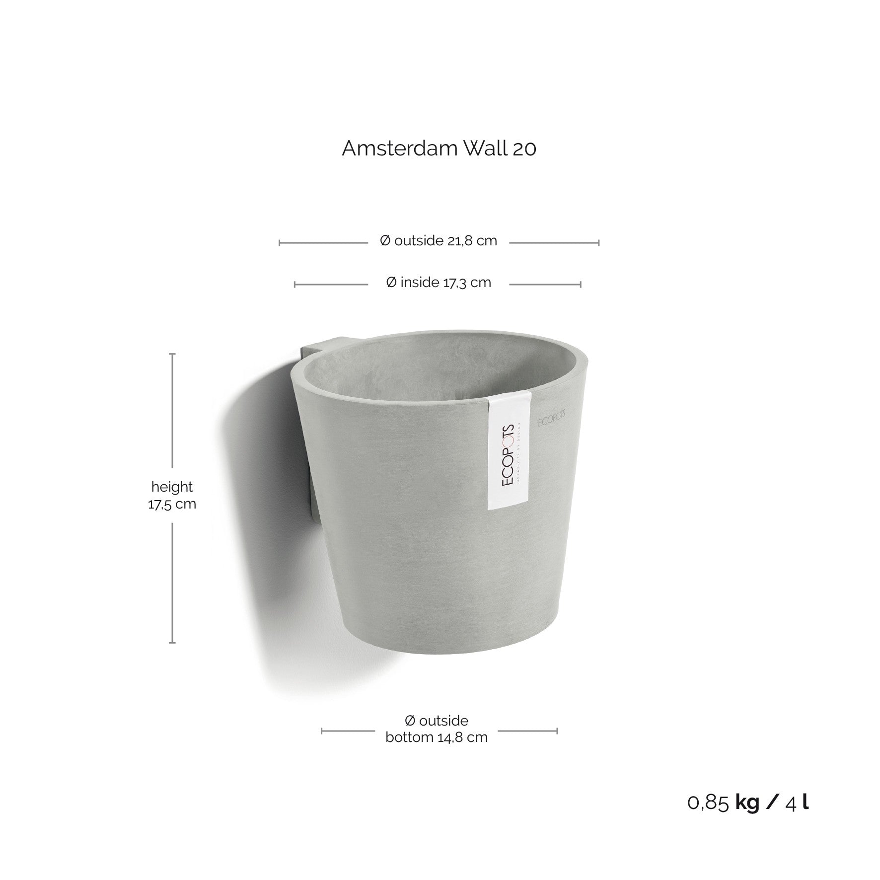 Ecopots Amsterdam Wall 20 White Grey