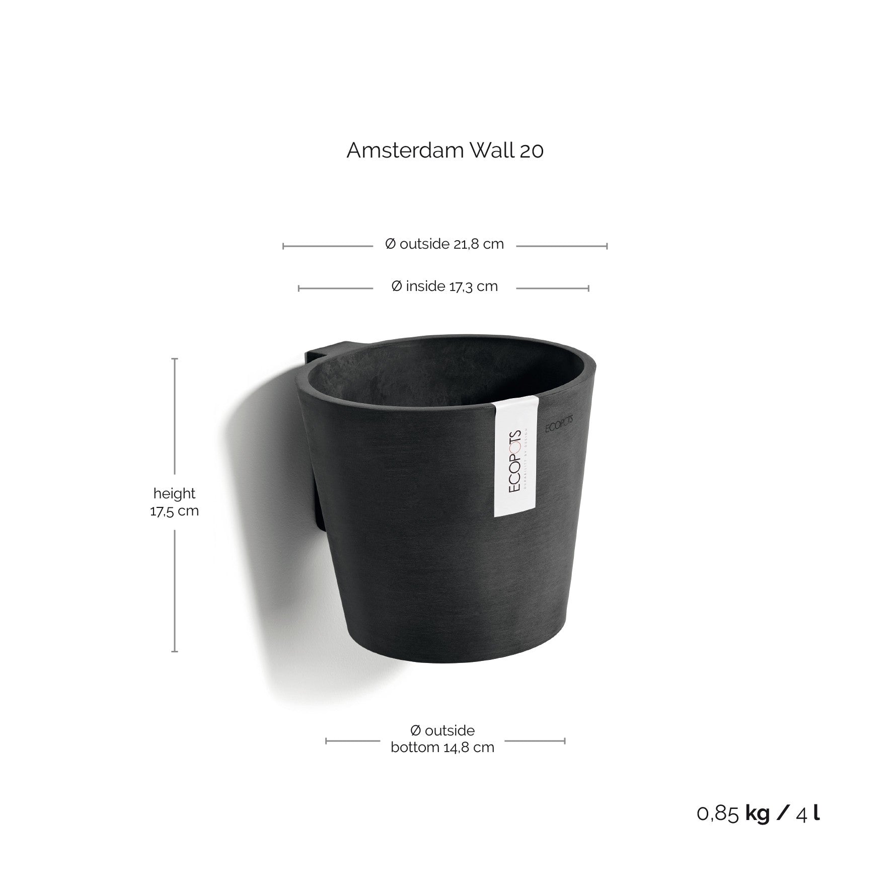 Ecopots Amsterdam Wall 20 Dark Grey