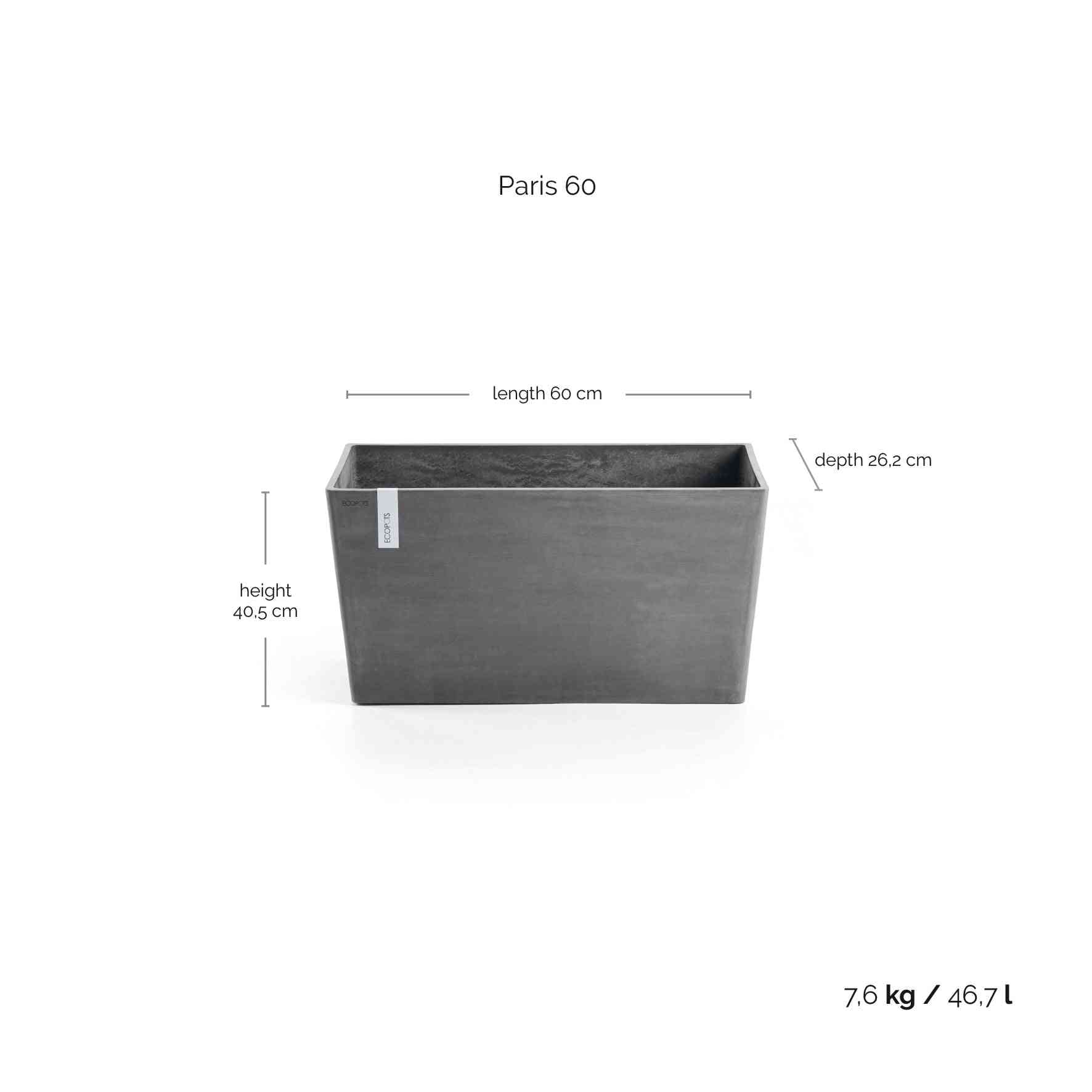 Ecopots Paris 60 Grey