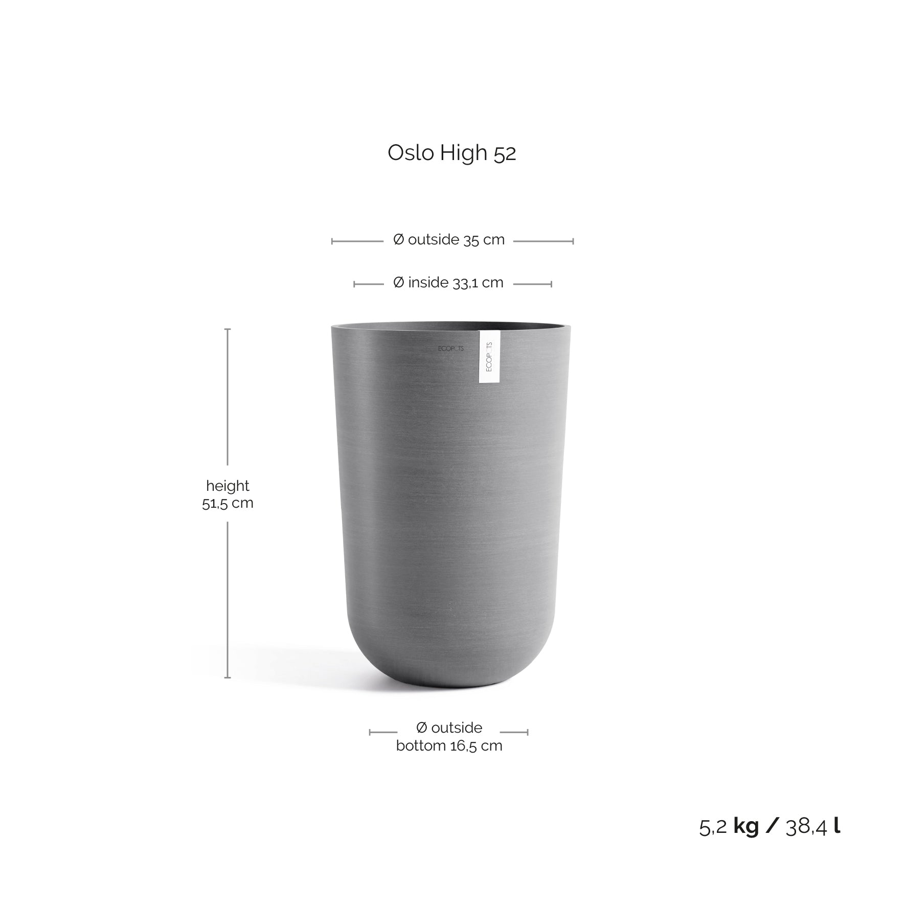 Ecopots Oslo High 52 Grey