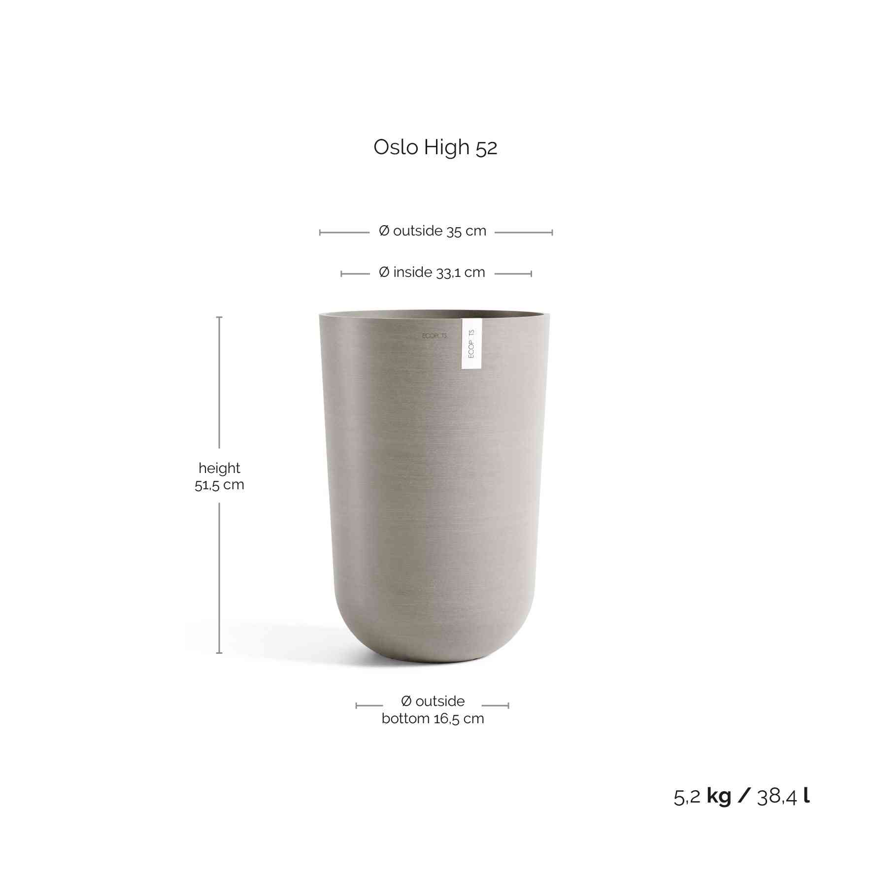 Ecopots Oslo High 52 Taupe