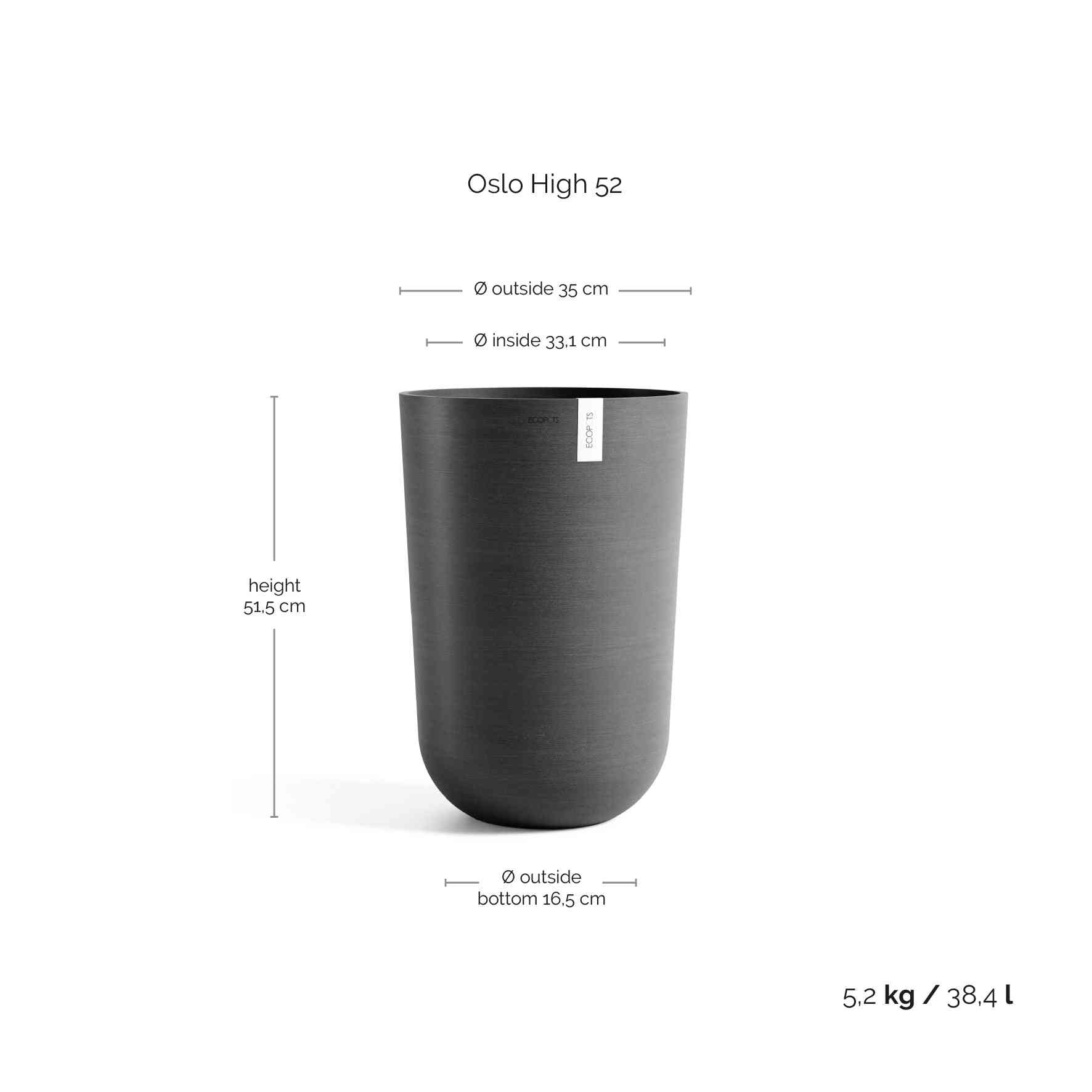 Ecopots Oslo High 52 Dark Grey