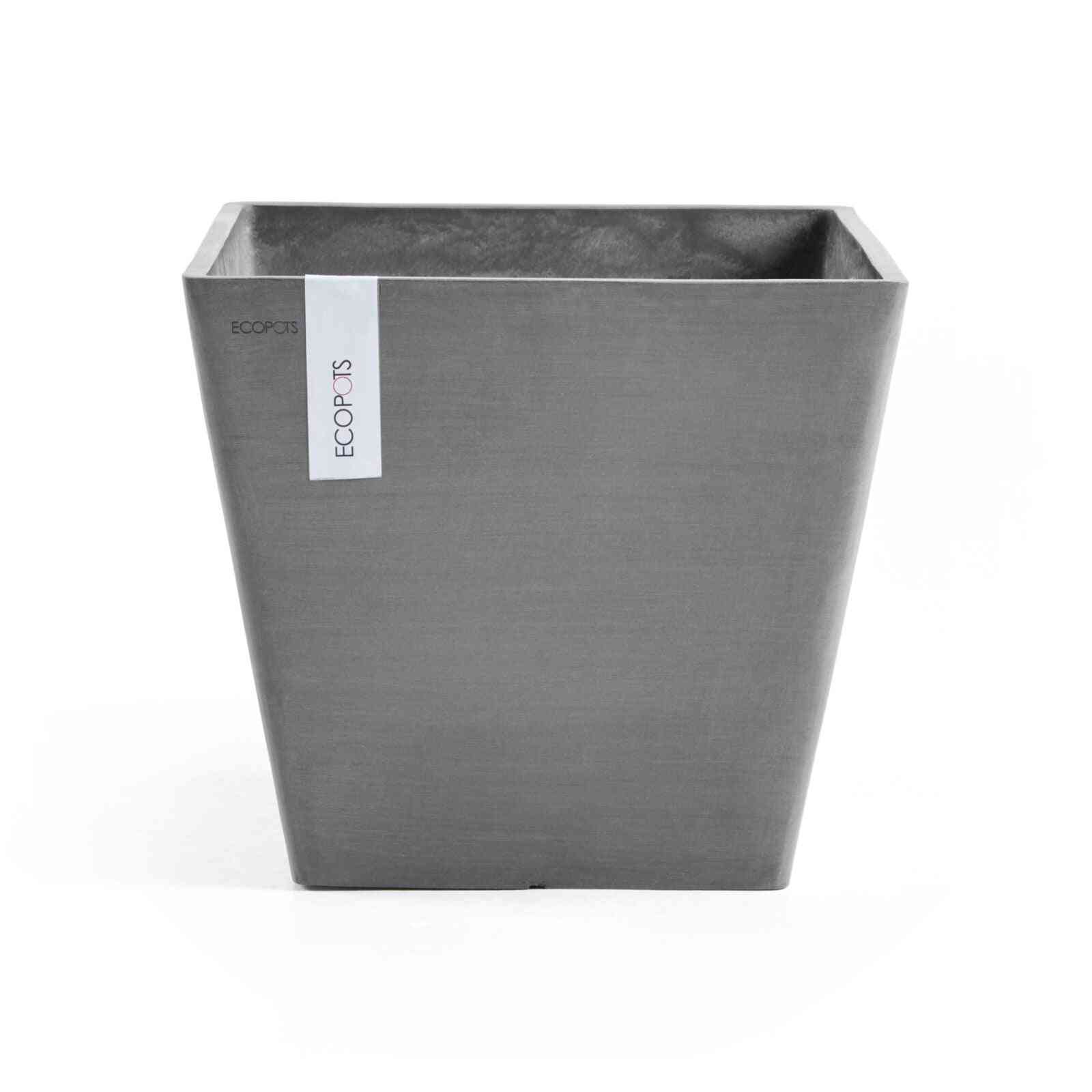 Сива квадратна кашпа Ecopots Rotterdam 30 Grey, устойчива и еко, подходяща за стайни растения и интериорна декорация.