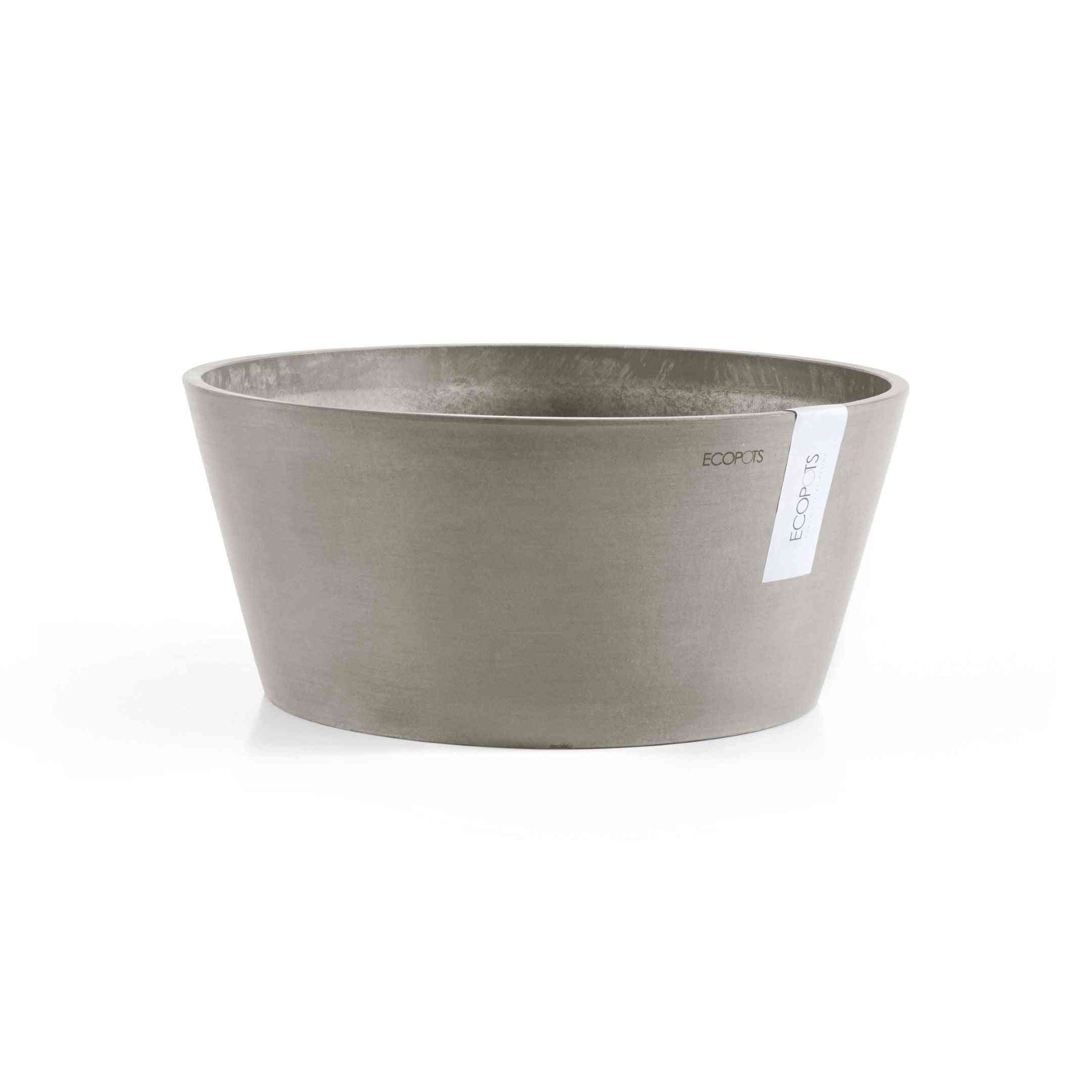 Кашпа Тест Ecopots Frankfurt 40 Taupe в сиво-кафяв цвят, подходяща за стайни растения и екологично градинарство.