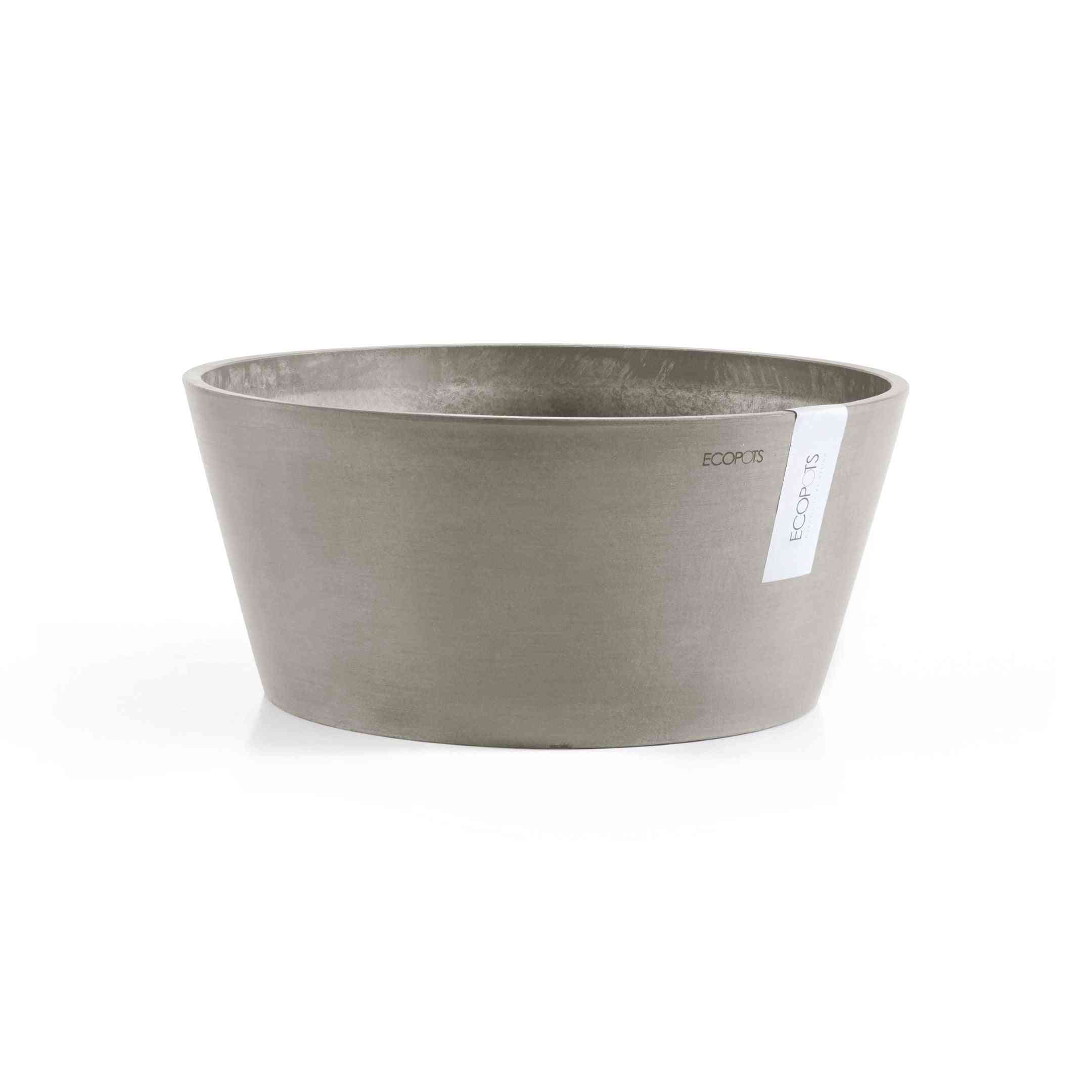 Кашпа Тест Ecopots Frankfurt 40 Taupe в сиво-кафяв цвят, подходяща за стайни растения и екологично градинарство.