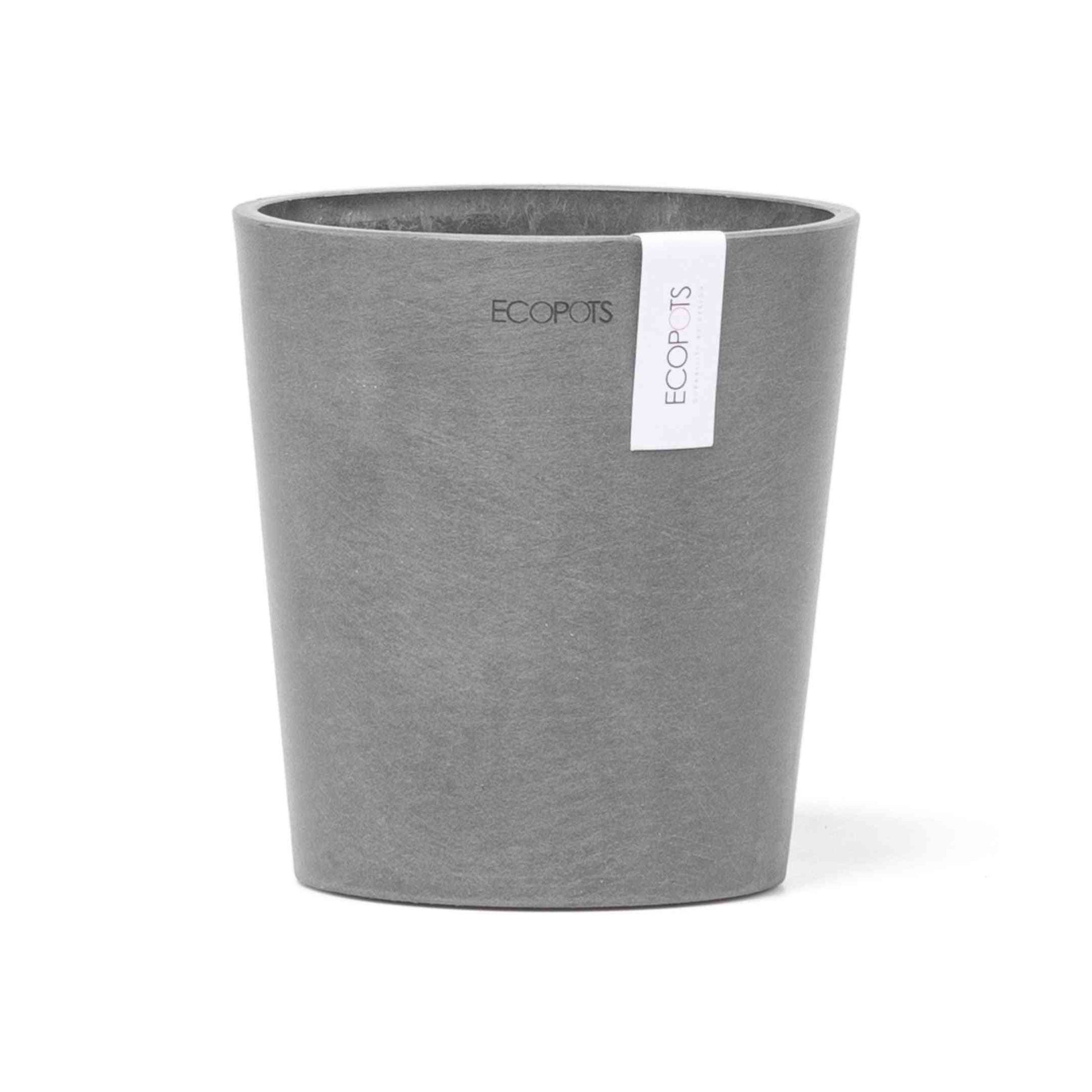 Сива еко кашпа Тест Ecopots Morinda 14 Grey с модерен минималистичен дизайн, подходяща за орхидеи и интериорно озеленяване.