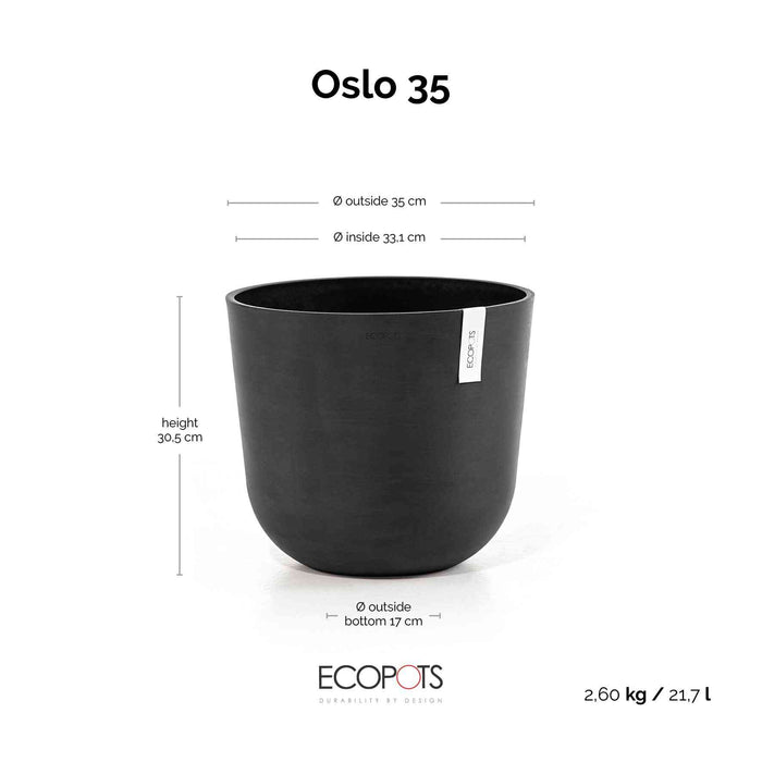 Ecopots Oslo 35 Dark Grey + Water Reservoir