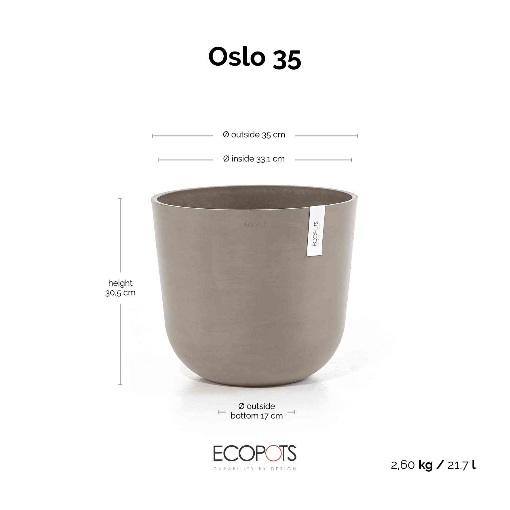 Ecopots Oslo 35 Taupe + Water Reservoir