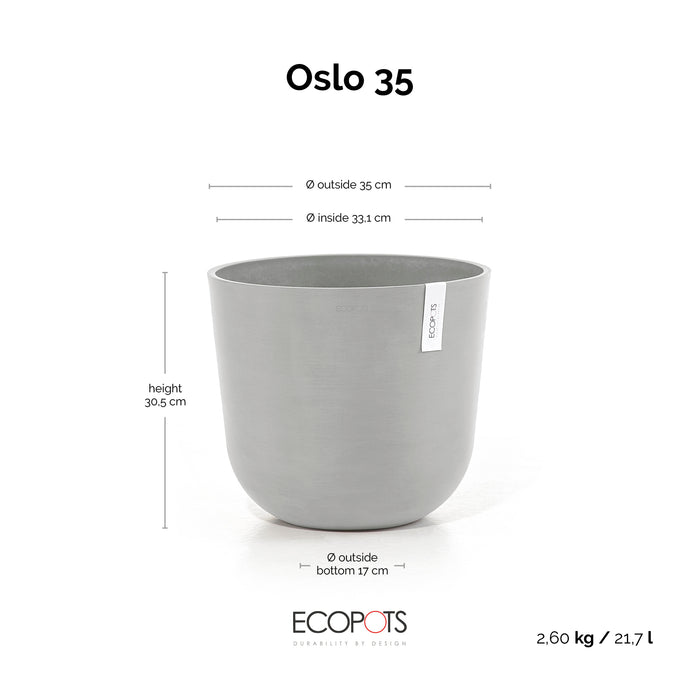 Ecopots Oslo 35 White Grey + Water Reservoir