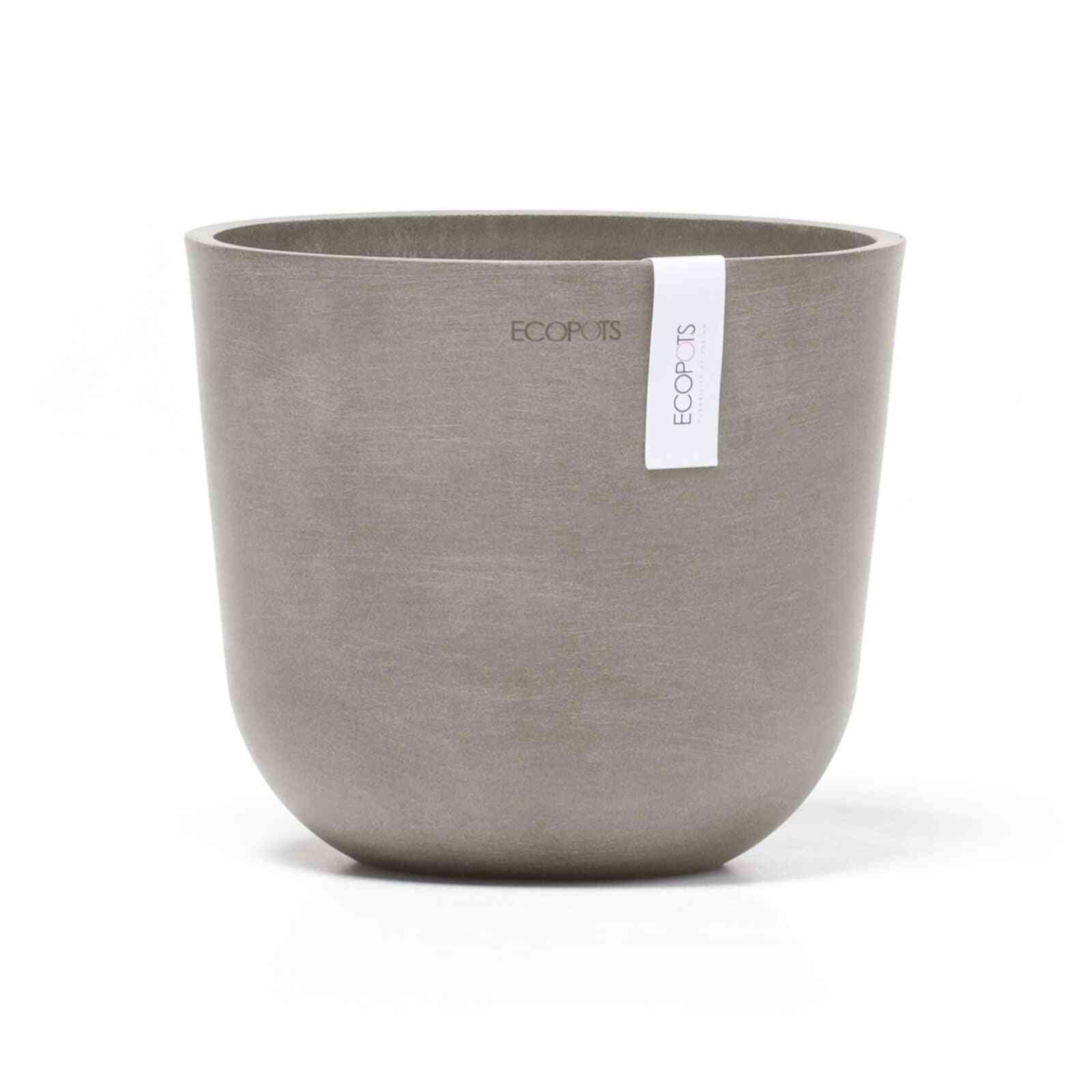 Кашпа Ecopots Oslo mini 19 Taupe с елегантен матов финиш, идеална за стайни растения и устойчиво озеленяване на дома.