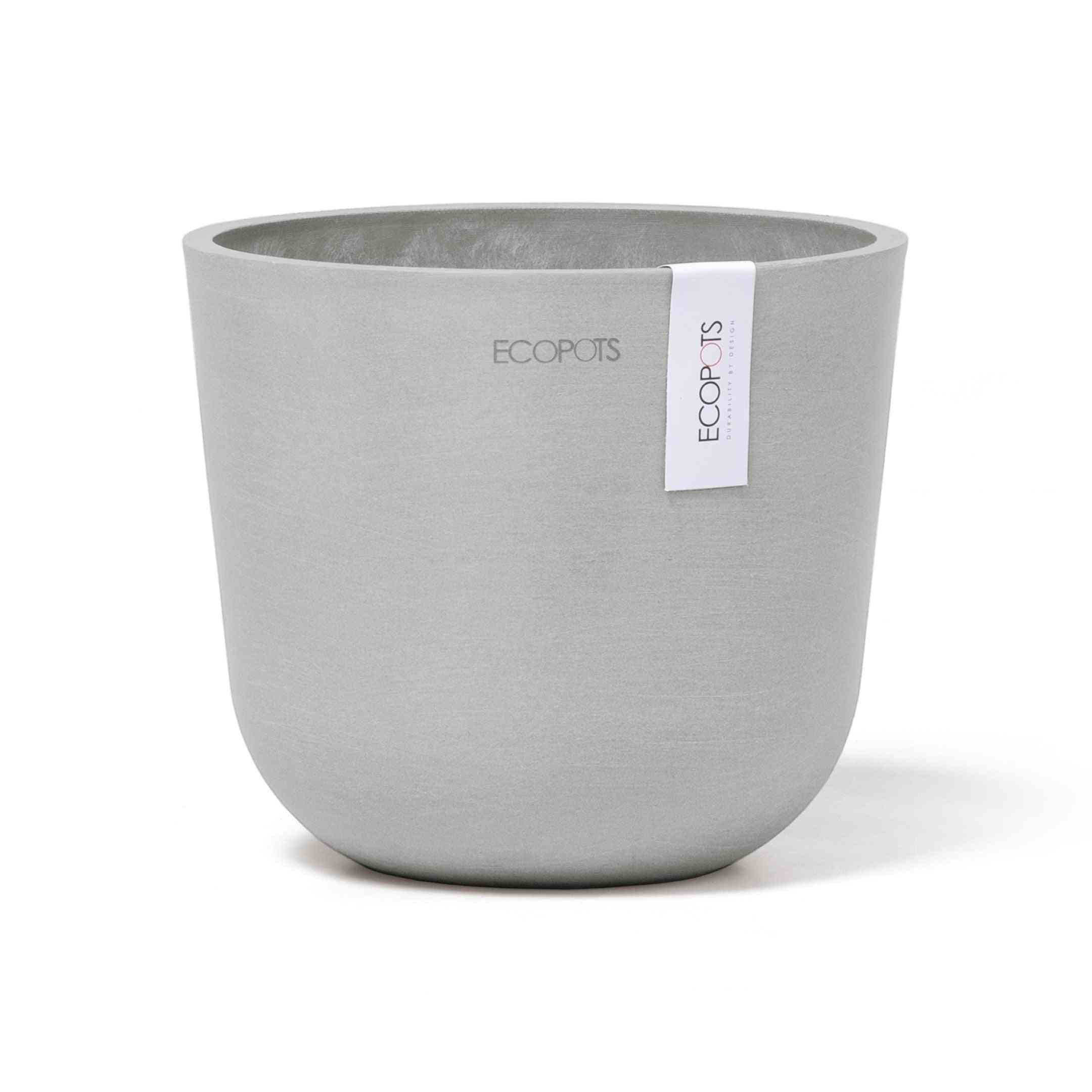 Кашпа Ecopots Oslo Mini 16 White Grey с елегантен матов завършек, идеална за стайни растения и устойчиво озеленяване.