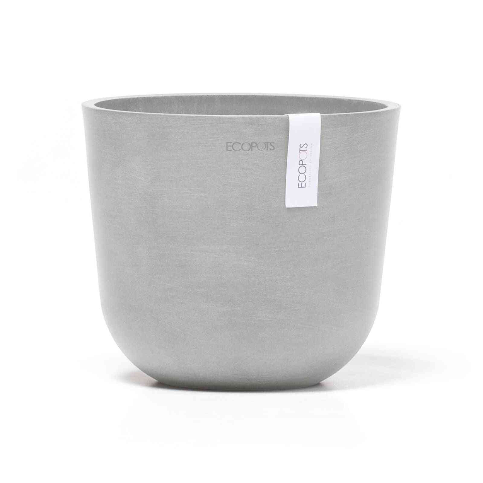 Кашпа Ecopots Oslo Mini 19 White Grey с модерен дизайн в сиво, подходяща за стайни растения и еко декорация на дома.