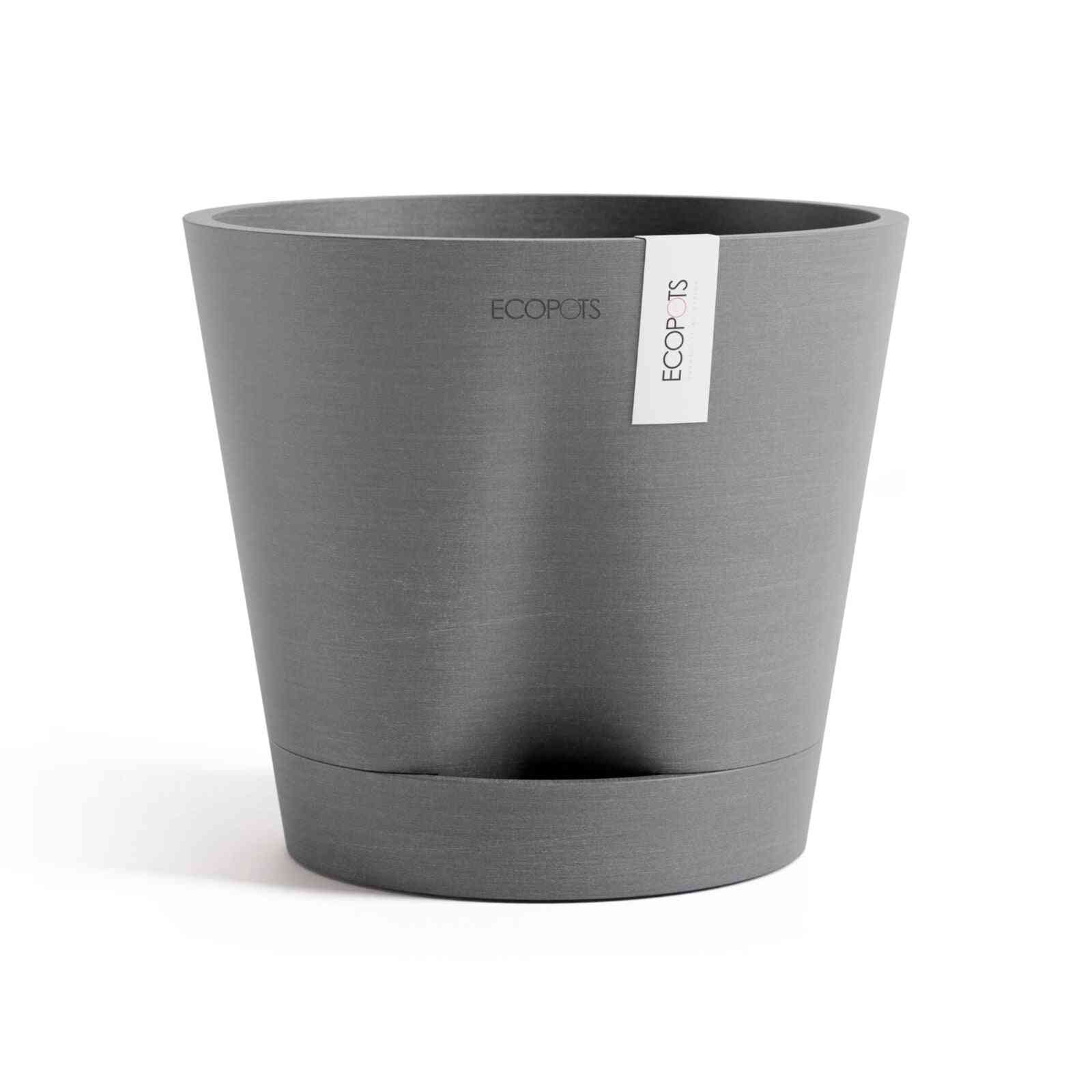 Кашпа Ecopots Venice 2 20 Grey с модерен сив дизайн, подходяща за интериорна и екстериорна употреба. Идеална за декорация с домашни растения.