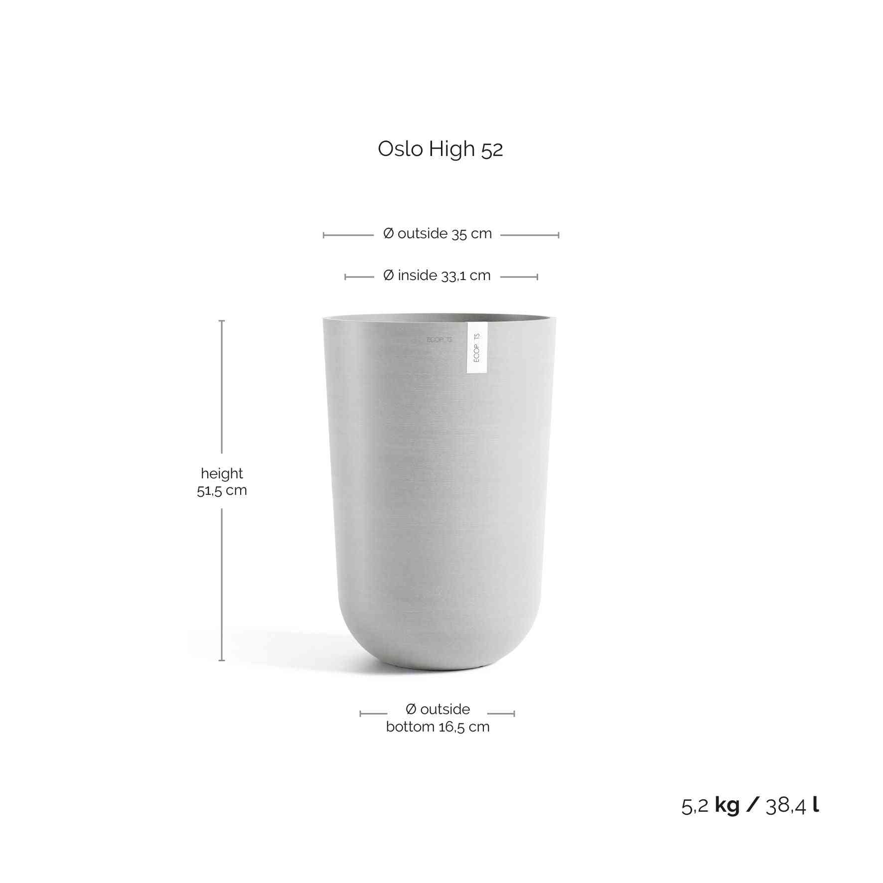 Ecopots Oslo High 52 White Grey